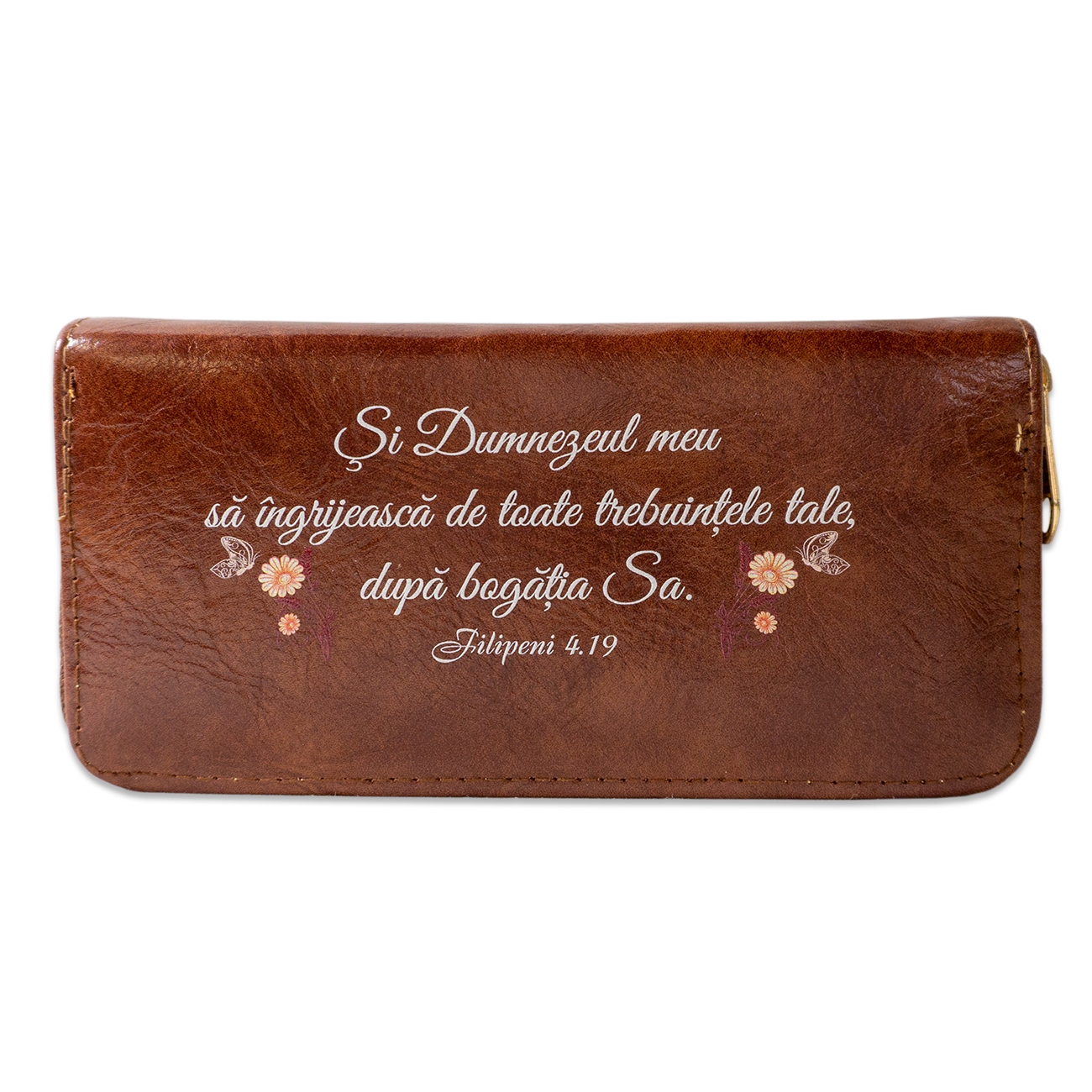Portofel damă, maro, cu imprimeu "Dumnezeu meu sa îngrijească..." Portofel damă, maro, cu imprimeu "Dumnezeu meu sa îngrijească..."