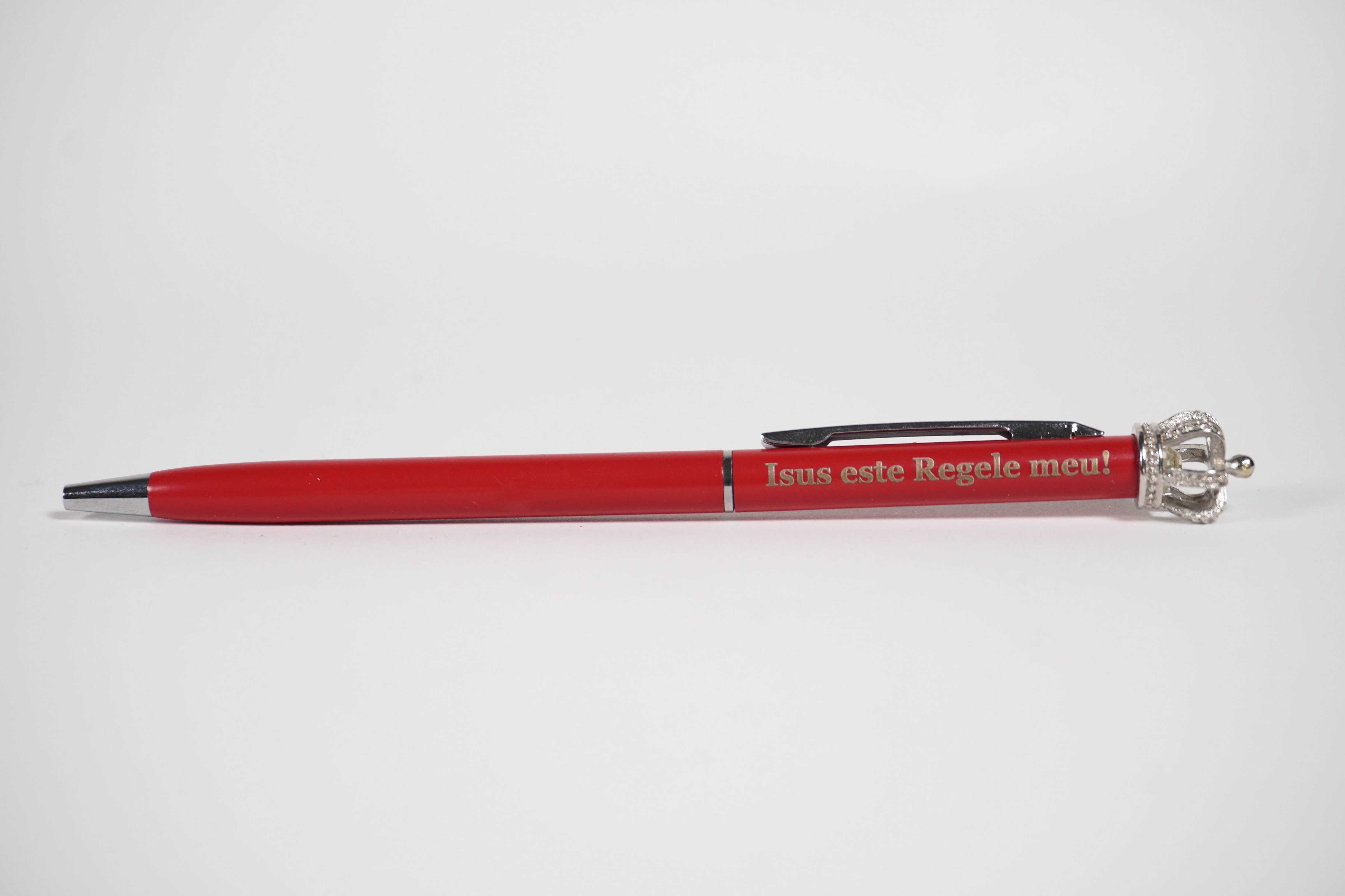 Pix metalic cu coroană - Isus este Regele meu! (roșu) Pix metalic cu coroană - Isus este Regele meu! (roșu)