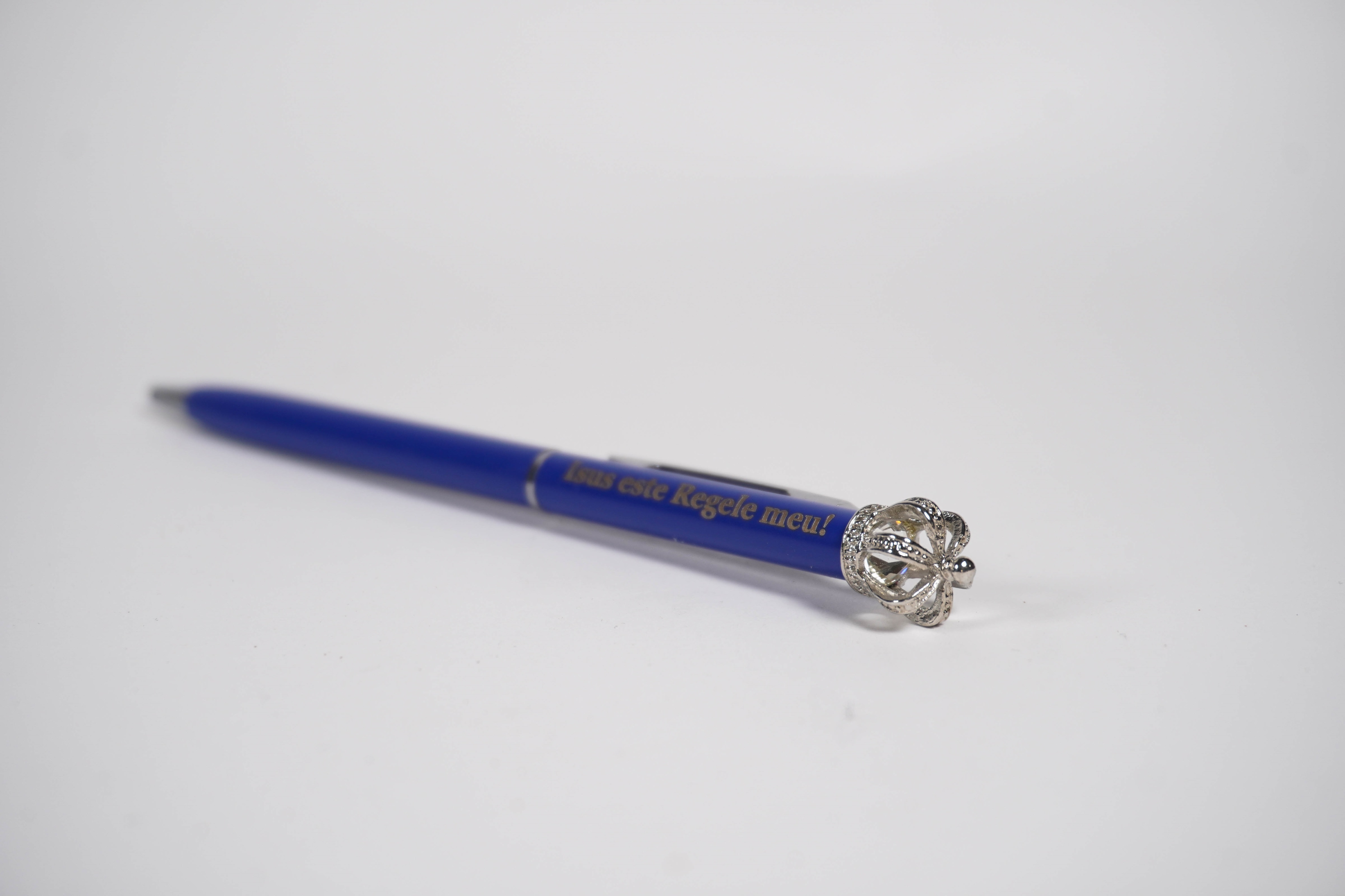 Pix metalic cu coroană - Isus este Regele meu! (albastru) Pix metalic cu coroană - Isus este Regele meu! (albastru)