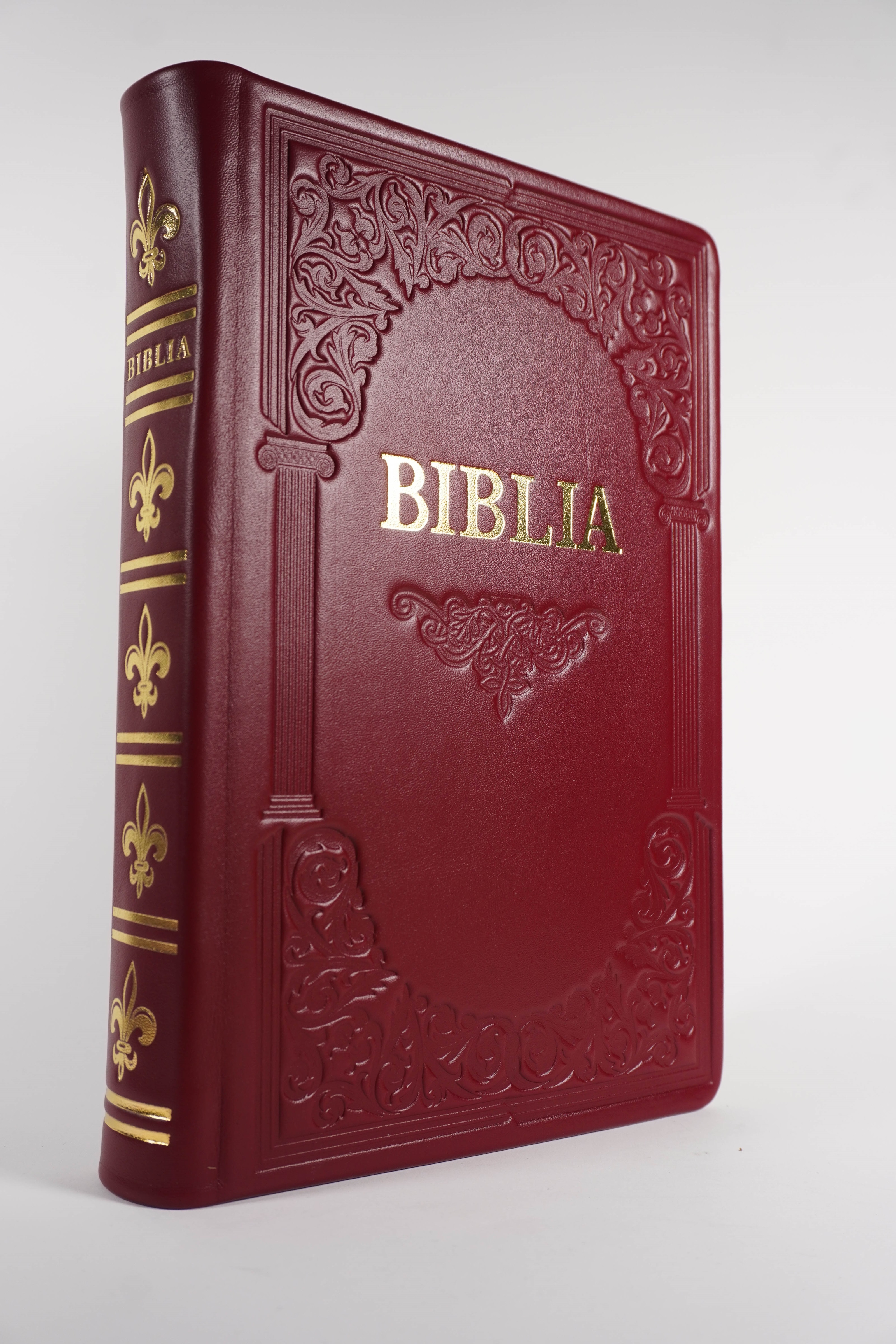 Biblie mare, piele, handmade, vișiniu, index, margini aurii,  cuv. Isus cu rosu [SI 076 HM]