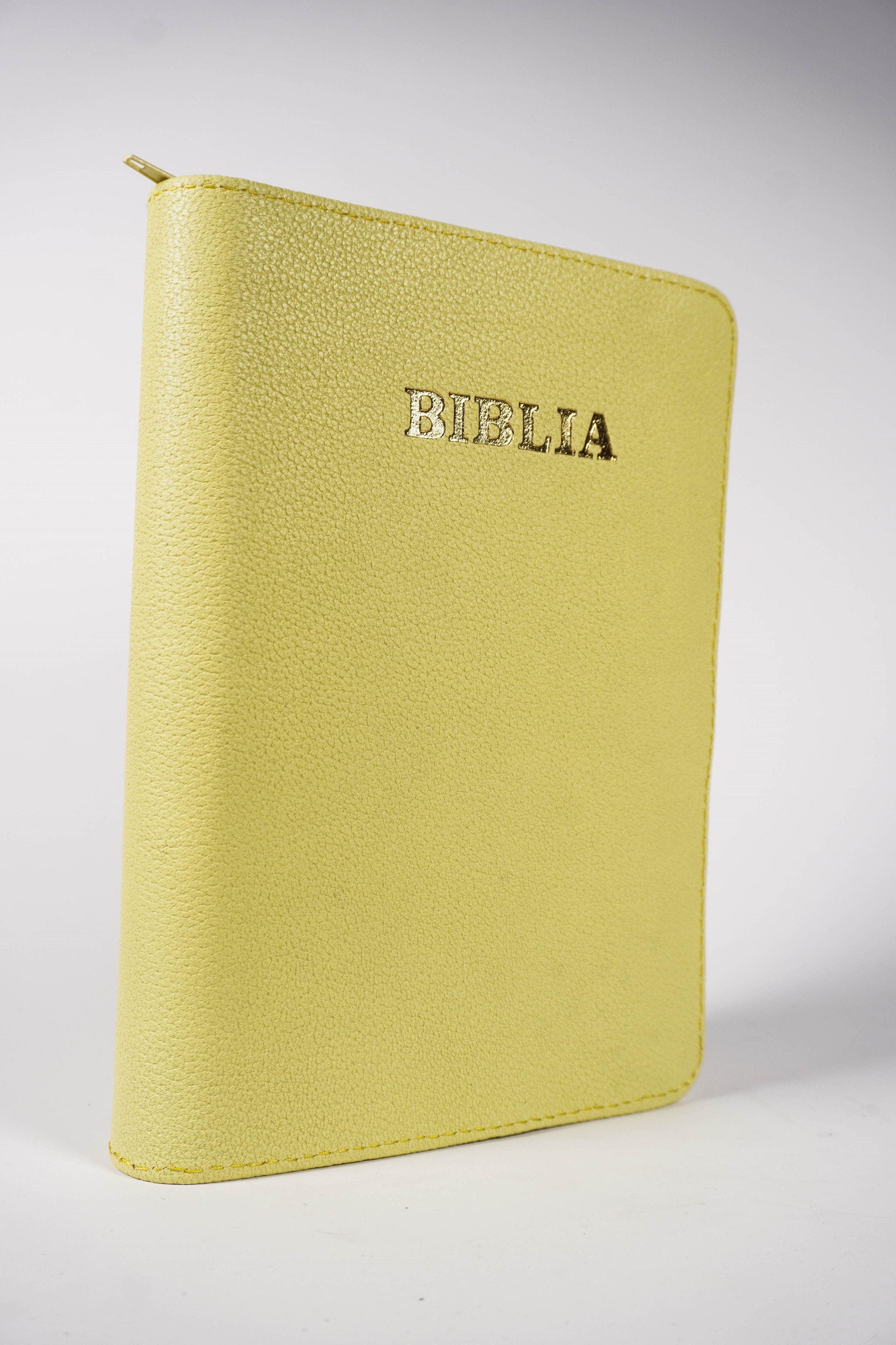 Biblia mica, coperta piele, culoare, galben, index, fermoar, margini aurii, cuv. lui Isus in rosu [047 PFI]