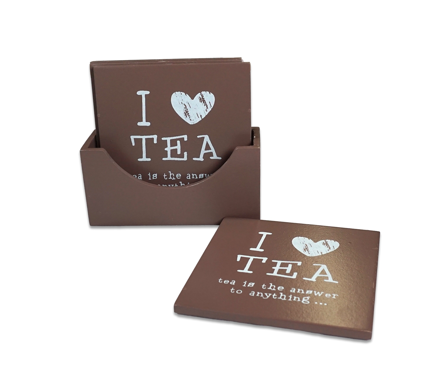 Set suporturi pahare in suport de lemn, 4 buc, I love tea, maro Set suporturi pahare in suport de lemn, 4 buc, I love tea, maro