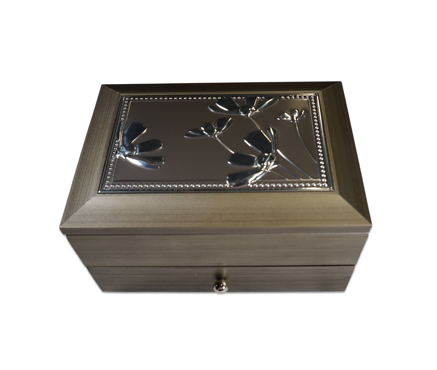 Cutie depozitare gri cu doua compartimente - Design cu flori(10 x 17.5 x 12.5 cm) Cutie depozitare gri cu doua compartimente - Design cu flori(10 x 17.5 x 12.5 cm)