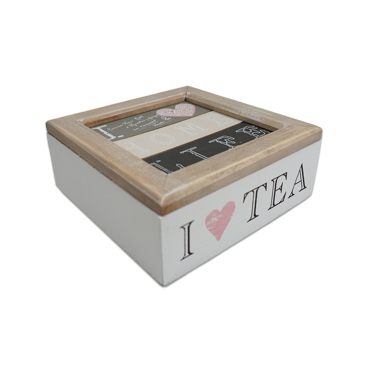 Cutie din lemn pentru ceai cu alb - I LOVE TEA -18x18x7 cm Cutie din lemn pentru ceai cu alb - I LOVE TEA -18x18x7 cm