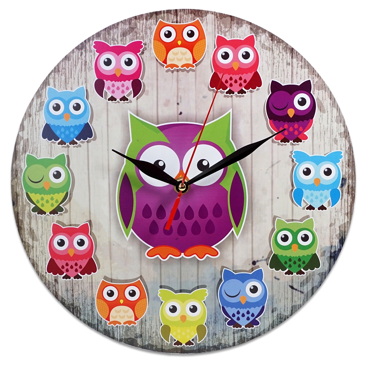 Ceas perete rotund bufnite colorate - 28 x 28 cm Ceas perete rotund bufnite colorate - 28 x 28 cm