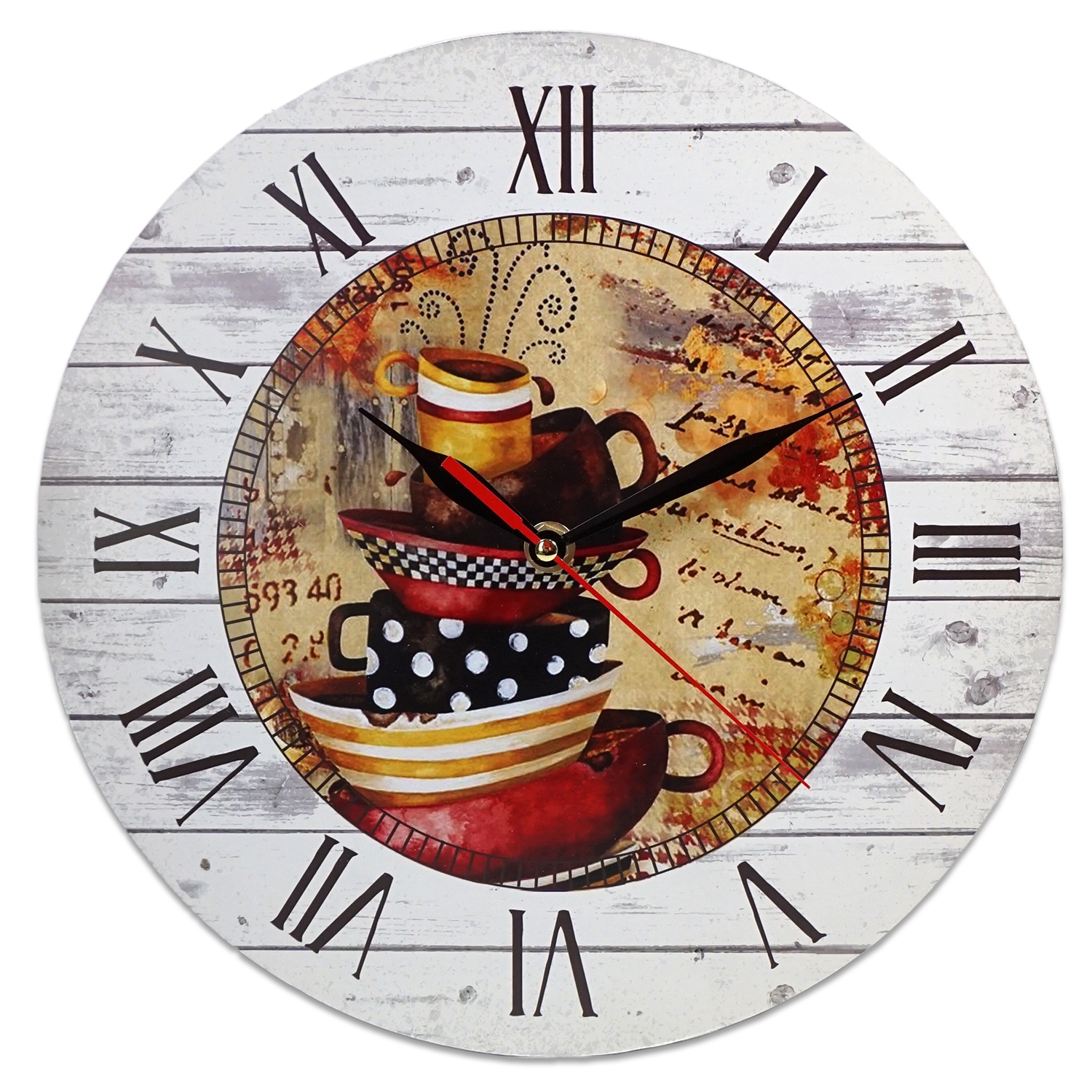 Ceas rotund perete cesti cafea - 28 x 28 cm Ceas rotund perete cesti cafea - 28 x 28 cm