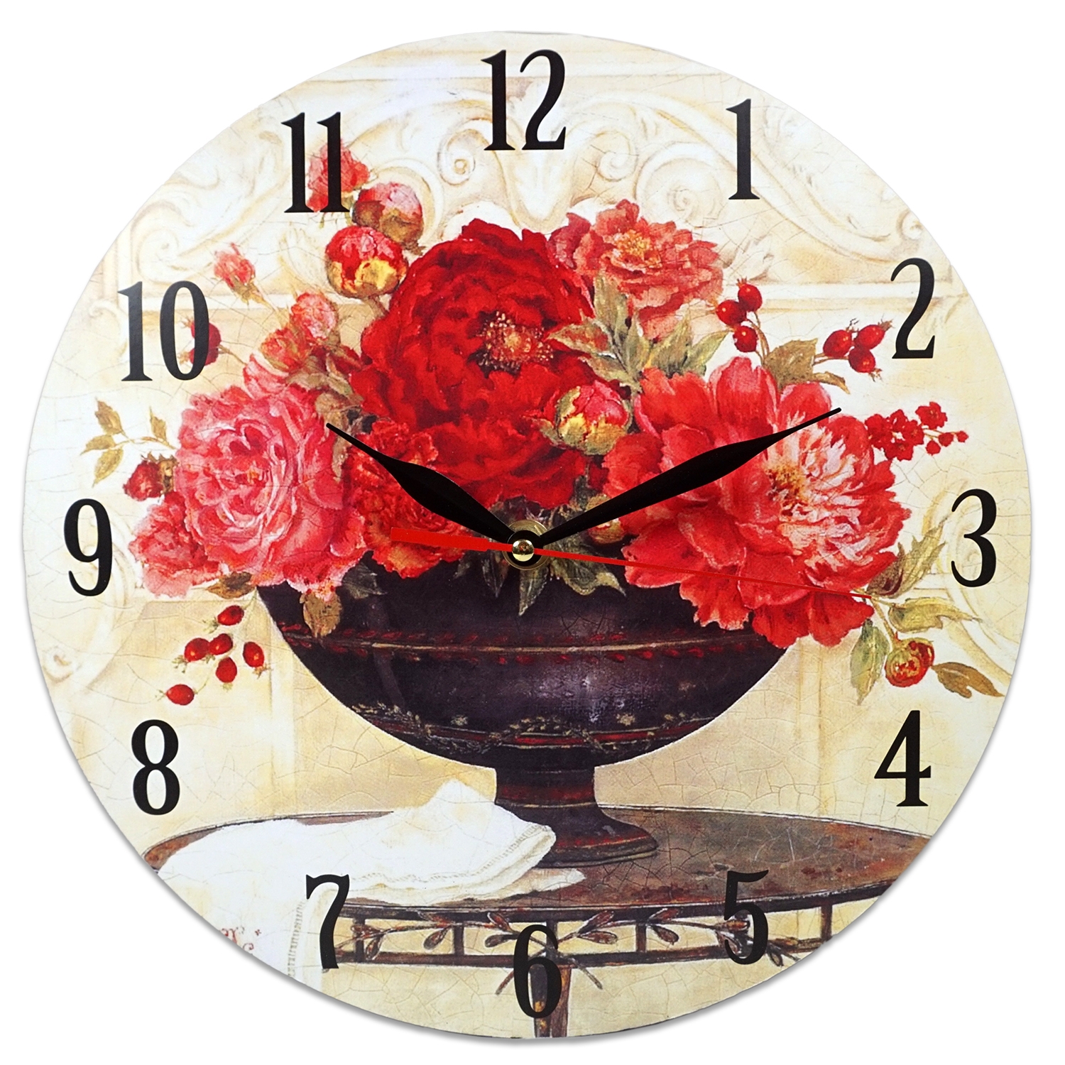 Ceas perete rotund trandafiri  - 28 x 28 cm Ceas perete rotund trandafiri  - 28 x 28 cm