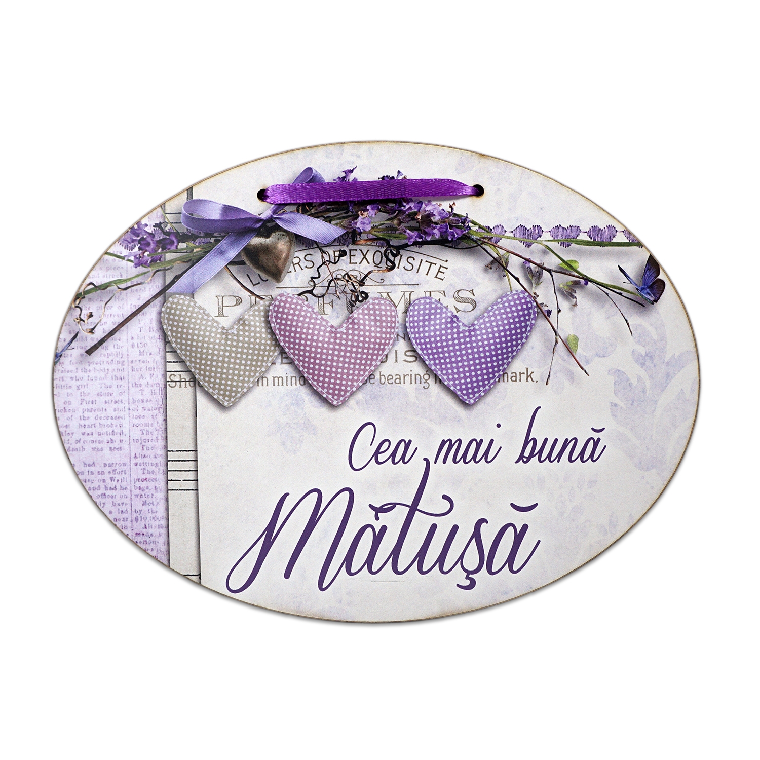 Tablou motivational  lemn oval (23x17cm) - Cea mai buna matusa