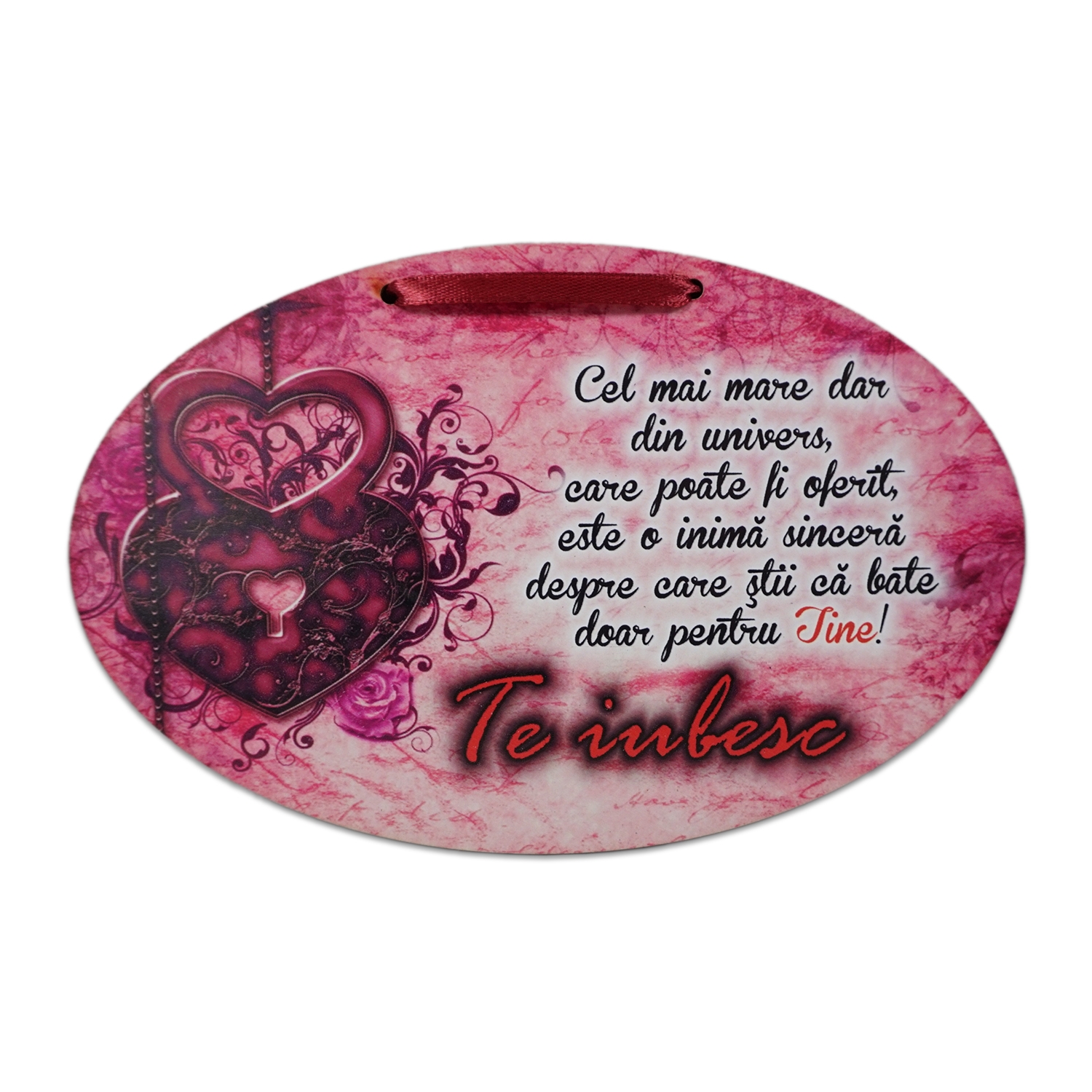Tablou motivational  lemn oval (21x13 cm) - CEL MAI MARE DAR Tablou motivational  lemn oval (21x13 cm) - CEL MAI MARE DAR