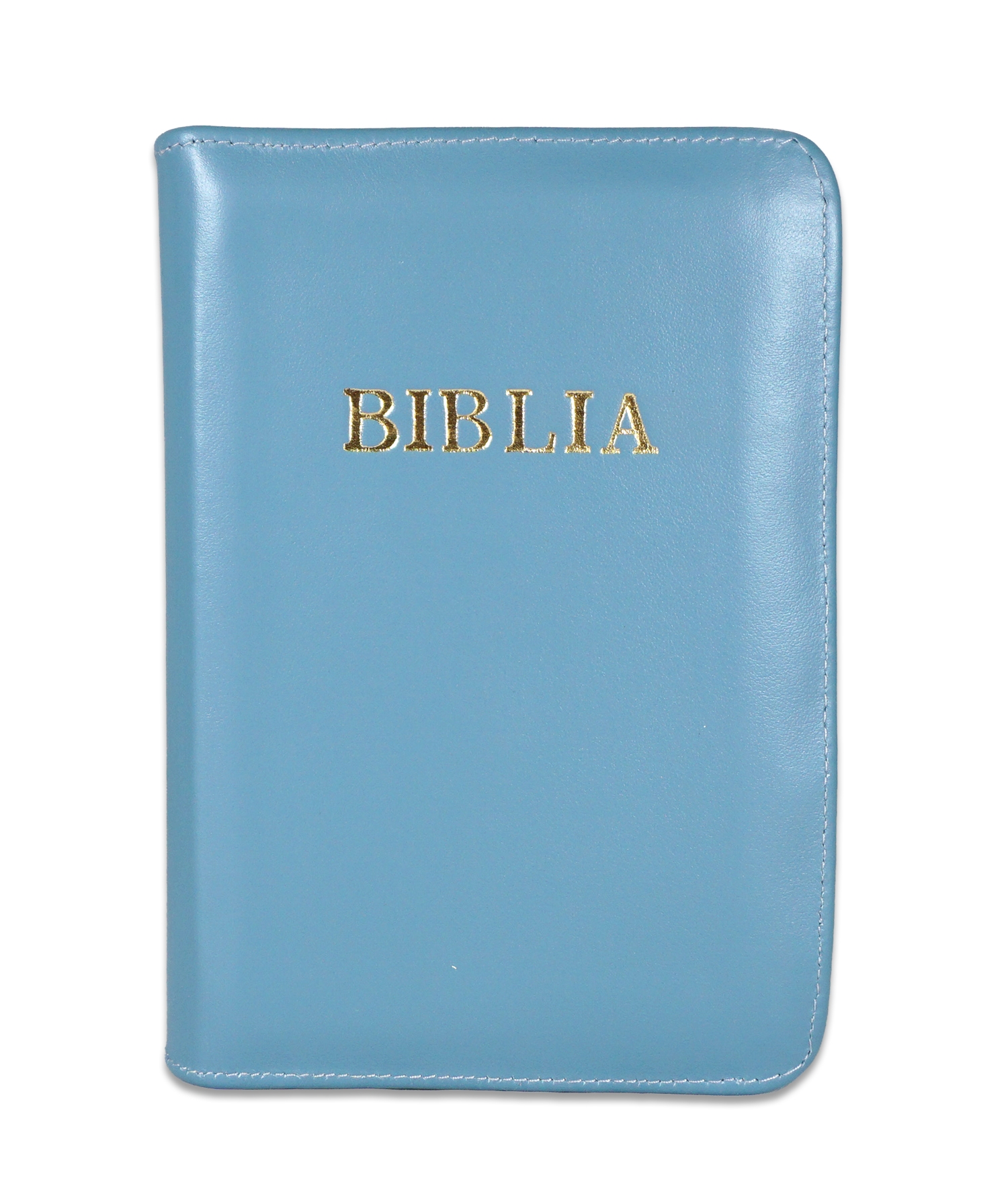 Biblie din piele,marime mica, nuanta de turcoaz, fermoar, margini albe, cuv. lui Isus in rosu [043 PF]