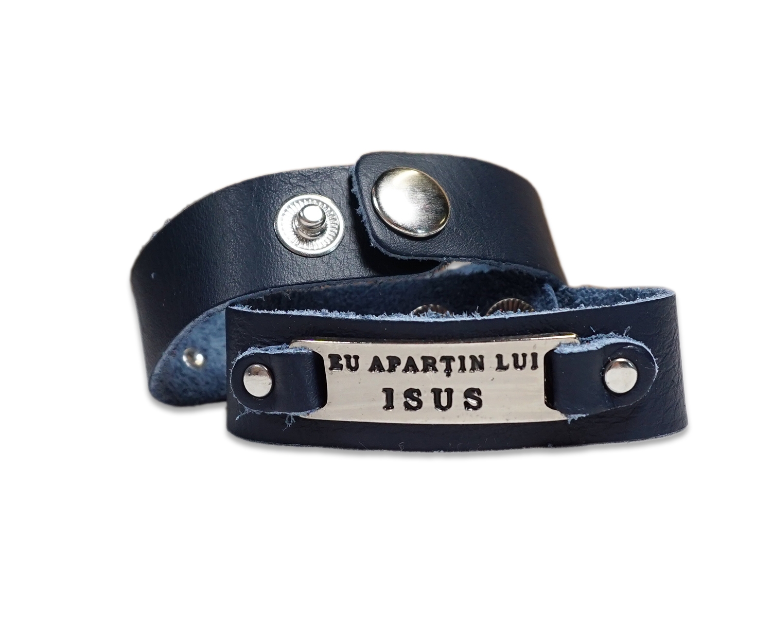 Bratara din piele bleumarin -Eu apartin lui Isus Bratara din piele bleumarin -Eu apartin lui Isus