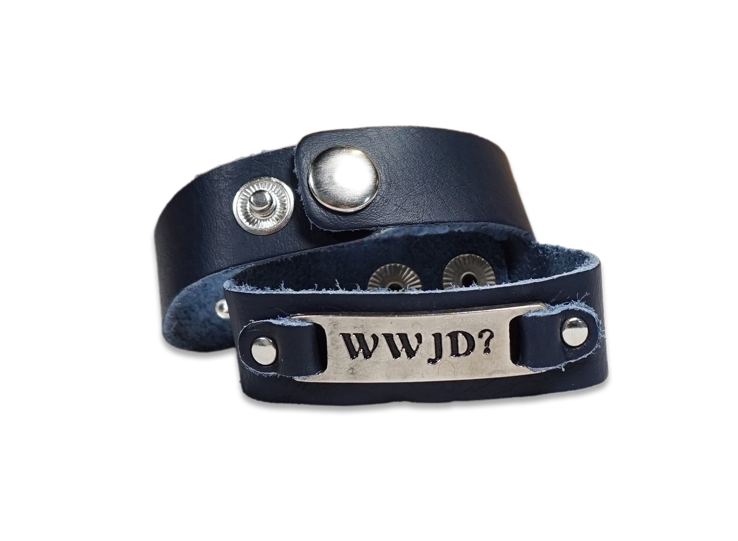 Bratara din piele bleumarin - WWJD?