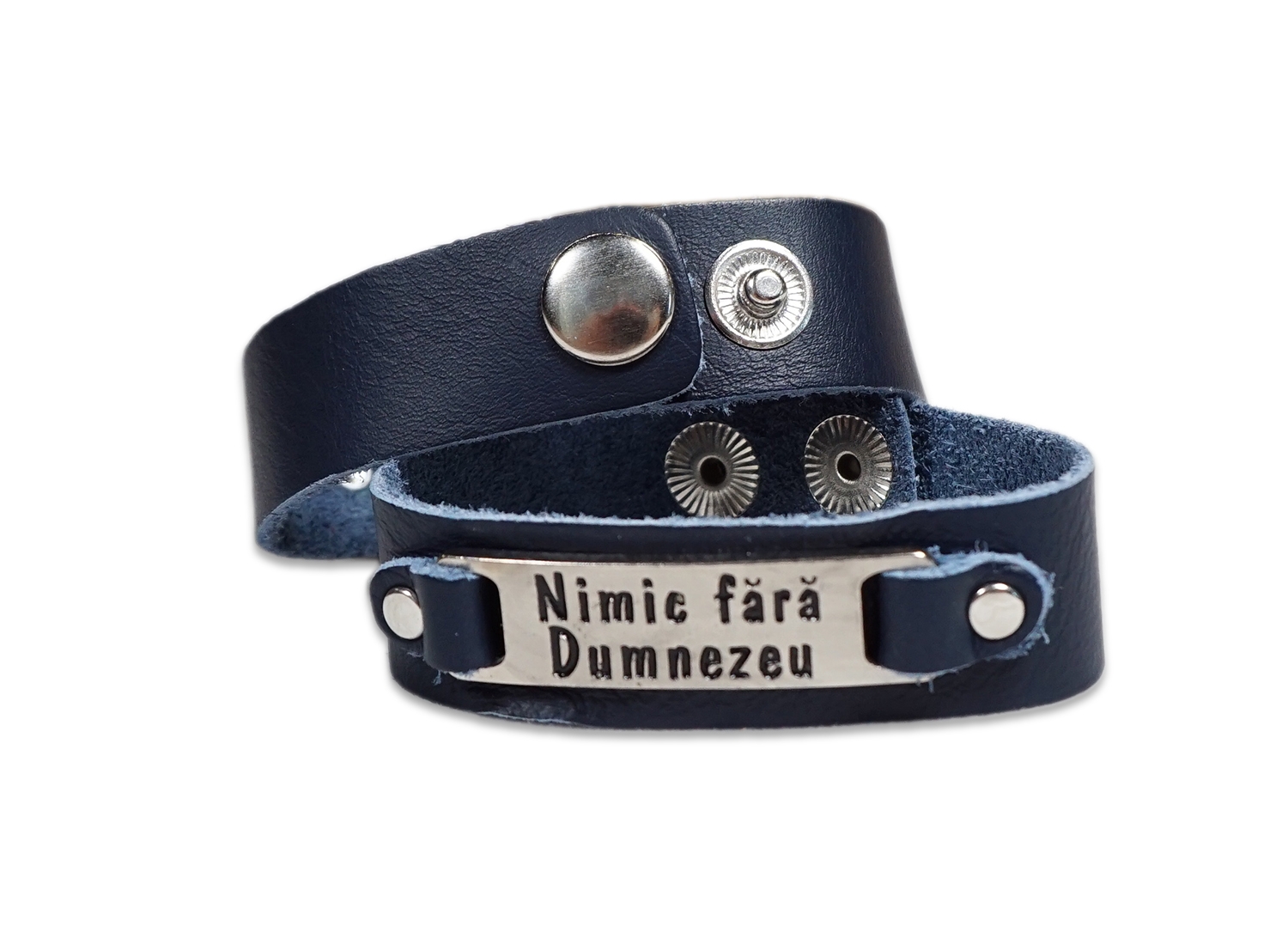 Bratara din piele bleumarin -Nimic fara Dumnezeu Bratara din piele bleumarin -Nimic fara Dumnezeu