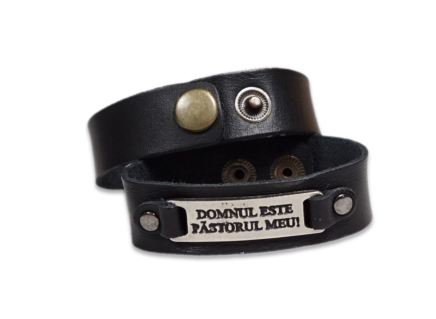 Bratara din piele neagra - Domnul e pastorul meu Bratara din piele neagra - Domnul e pastorul meu