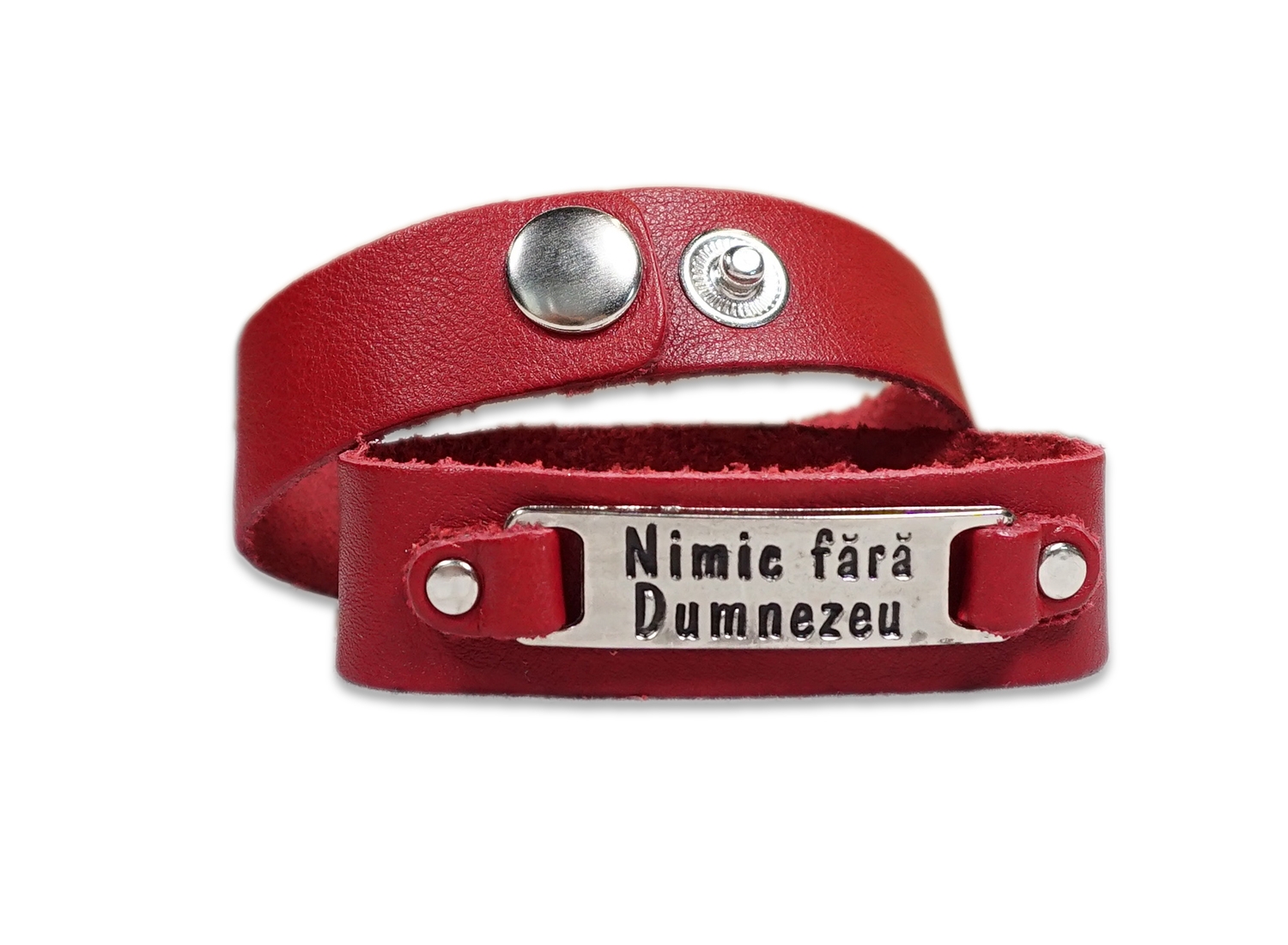 Bratara din piele visinie - Nimic fara Dumnezeu