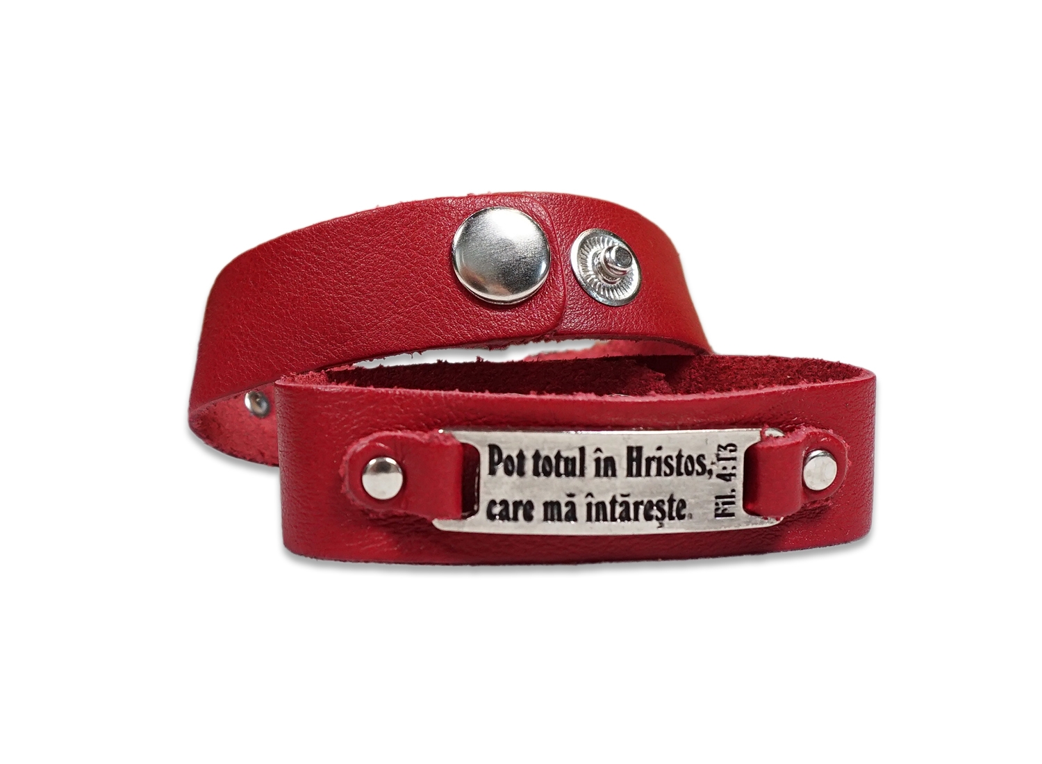 Bratara din piele visinie - "Pot totul in Hristos care ma intareste" Bratara din piele visinie - "Pot totul in Hristos care ma intareste"