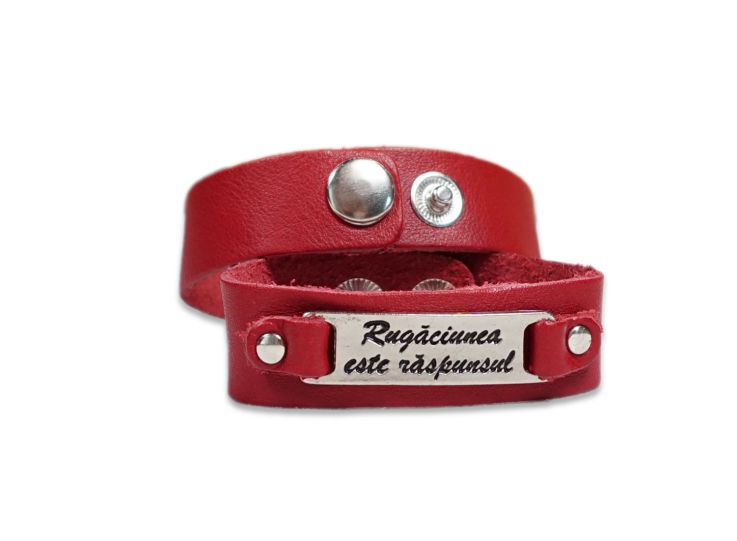 Bratara din piele visinie - Rugaciunea este raspunsul