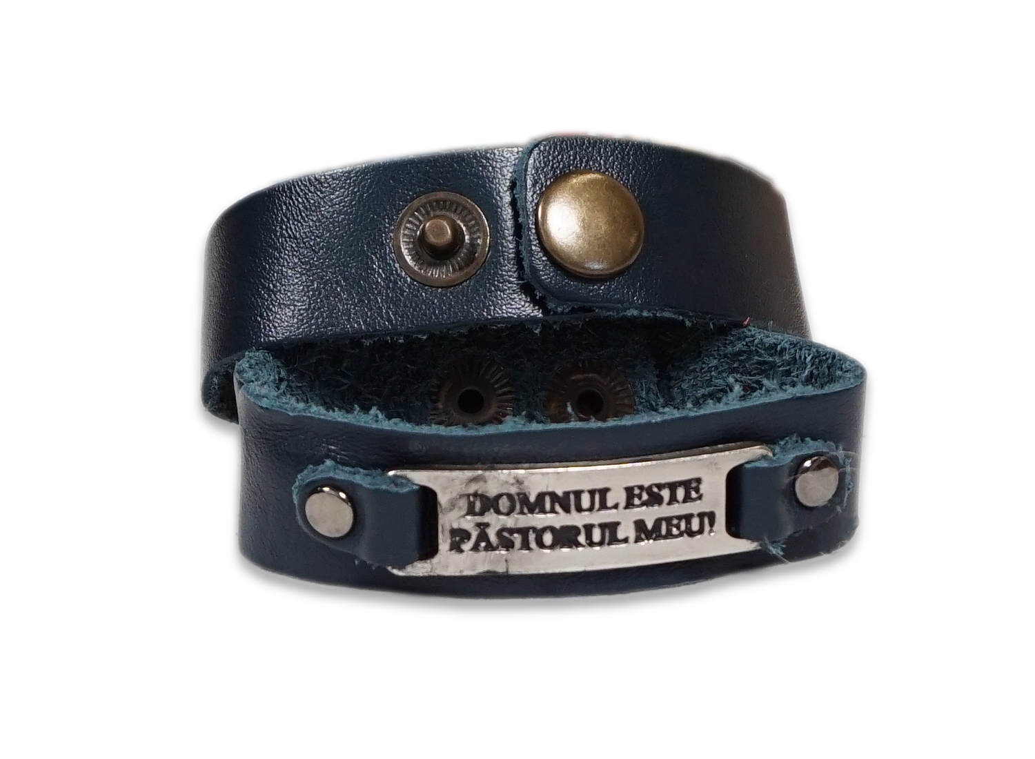 Bratara din piele bleumarin -Domnul este Pastorul