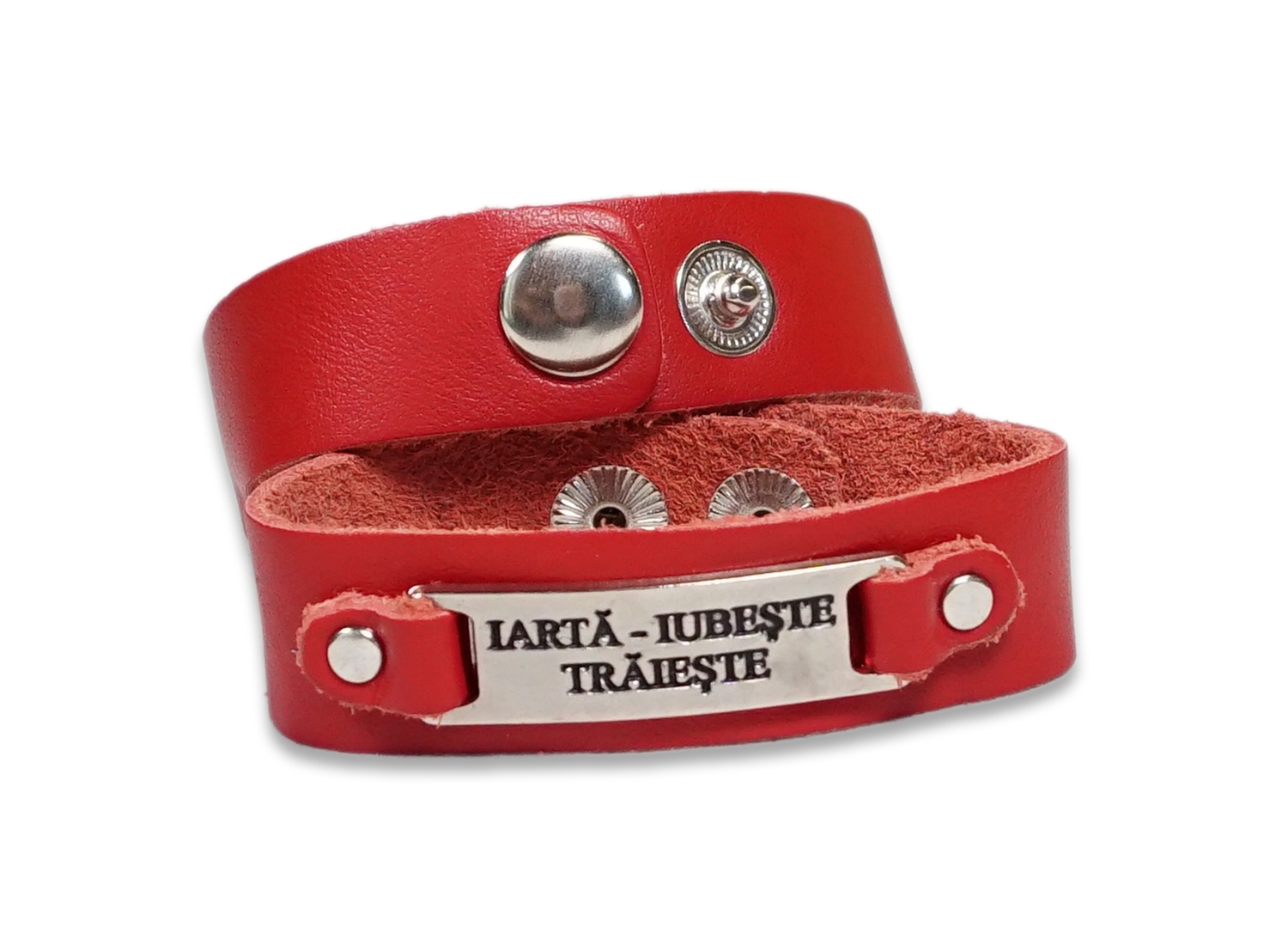 Bratara din piele rosie - "Iarta - iubeste, traieste"