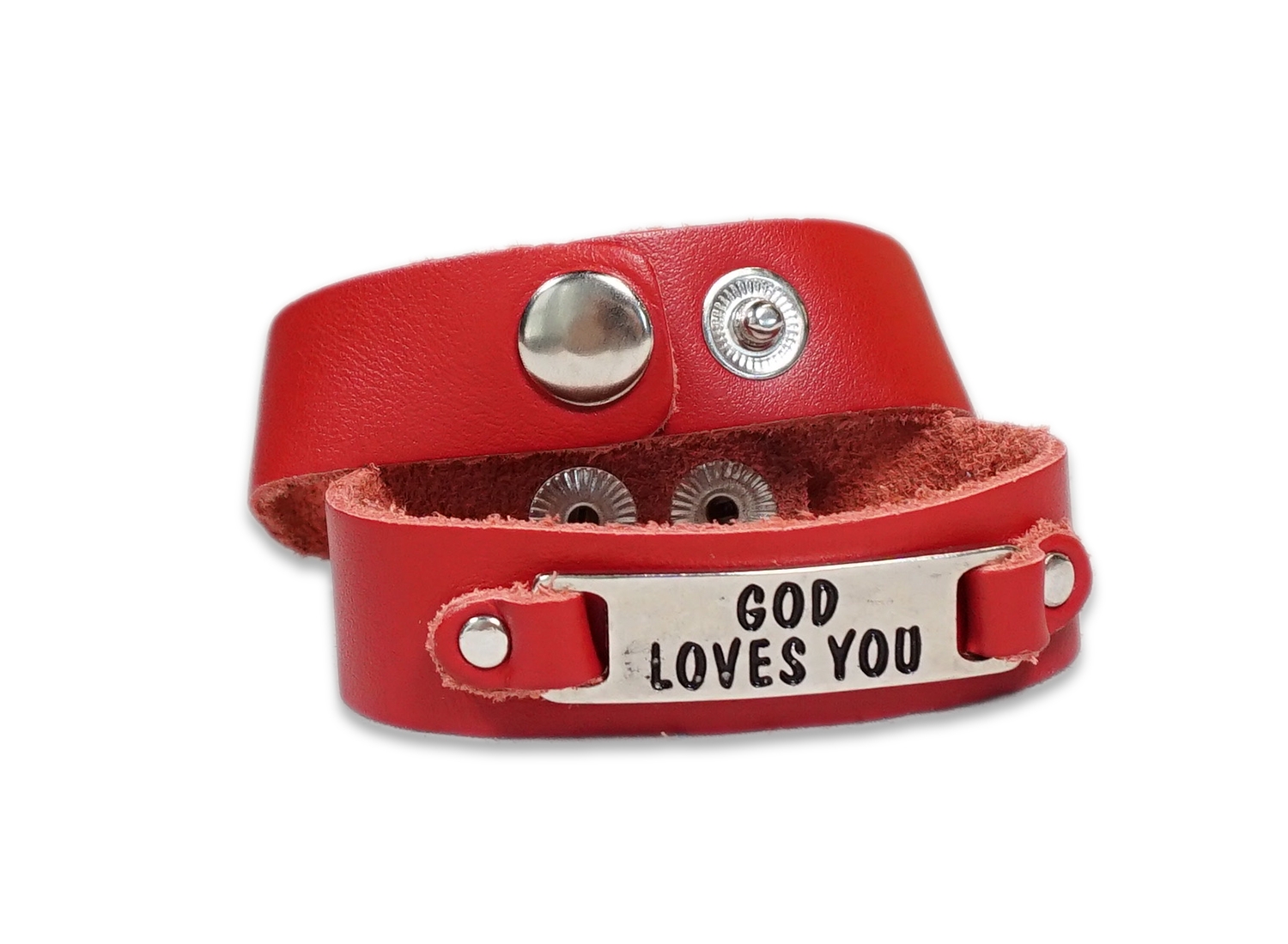 Bratara din piele rosie - God loves you Bratara din piele rosie - God loves you