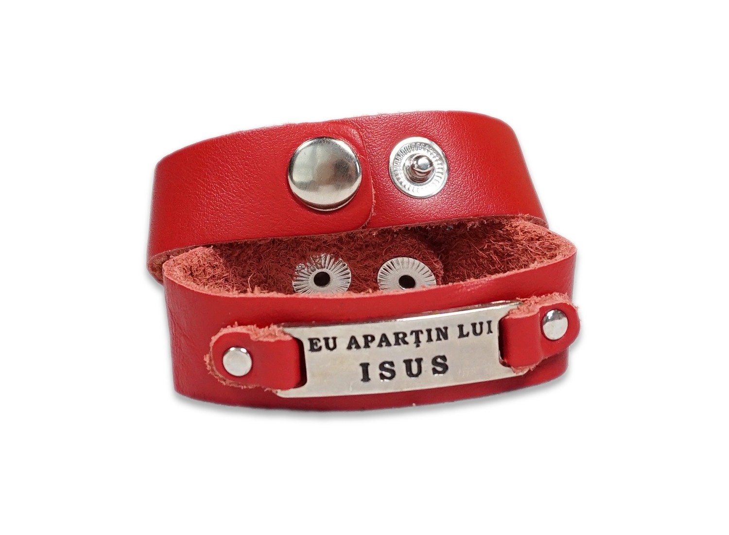 Bratara din piele rosie - Eu apartin lui Isus Bratara din piele rosie - Eu apartin lui Isus