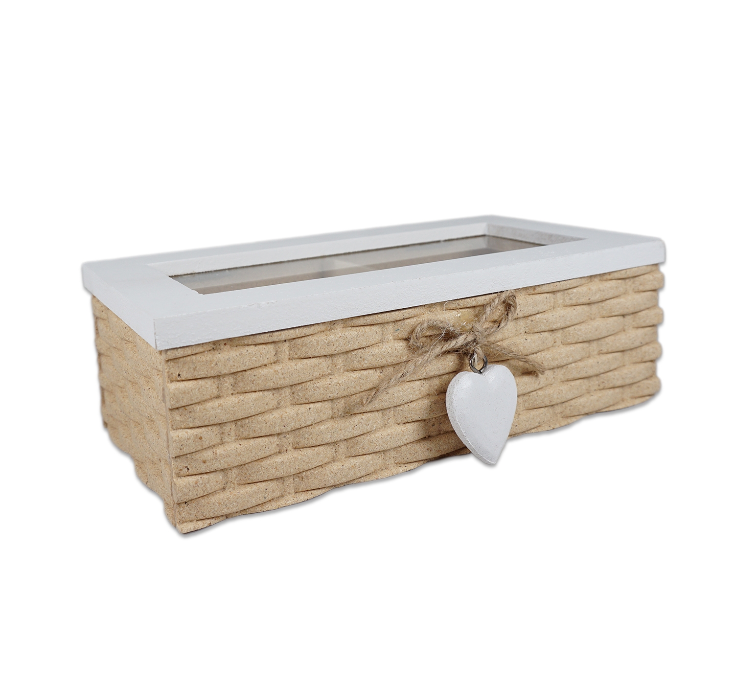 Cutie ceai  - Design inima alba - (20 x 7 x 10 cm) Cutie ceai  - Design inima alba - (20 x 7 x 10 cm)