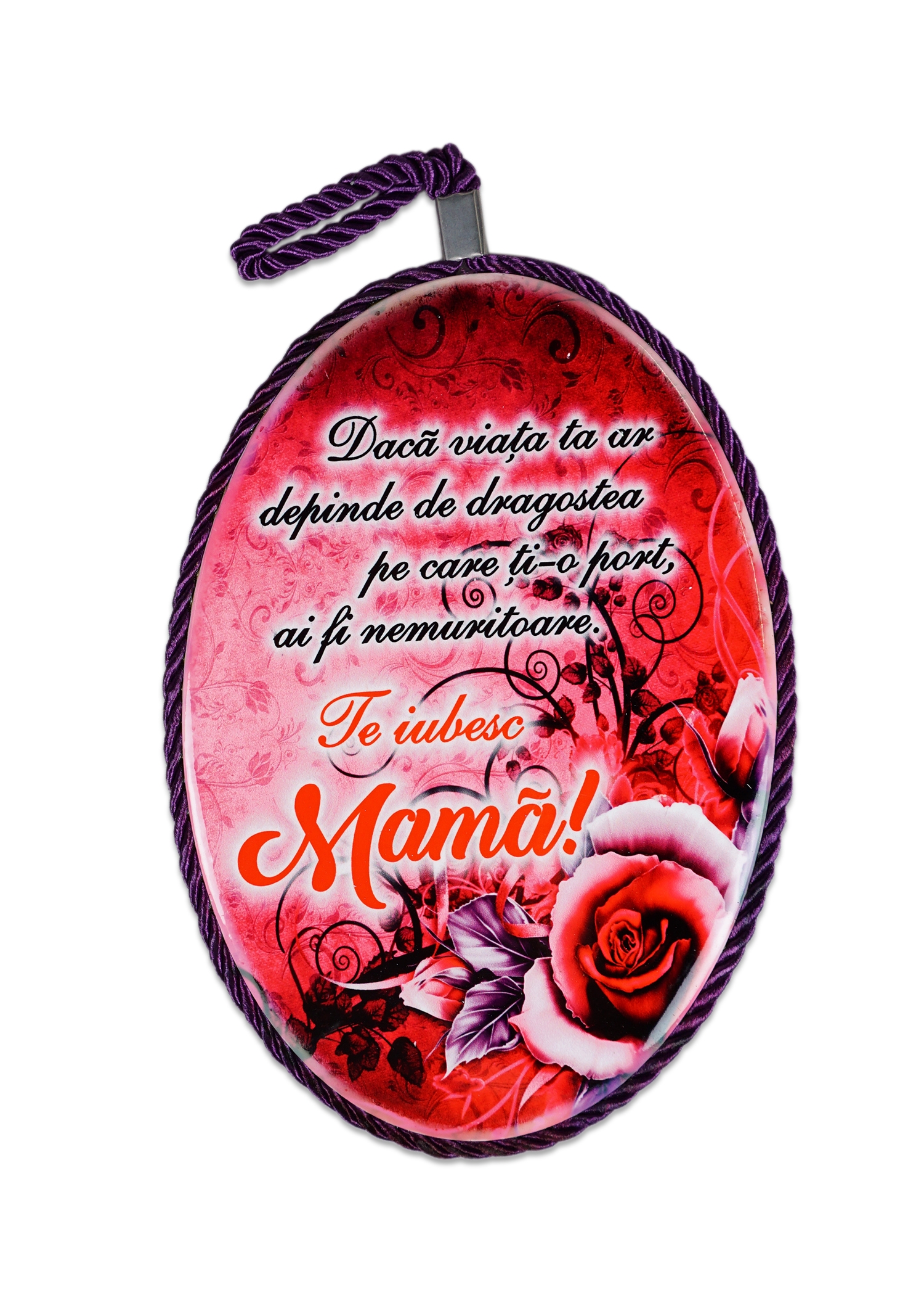 Tablou motivational ceramica oval (13.5x18cm) - Te iubesc mama