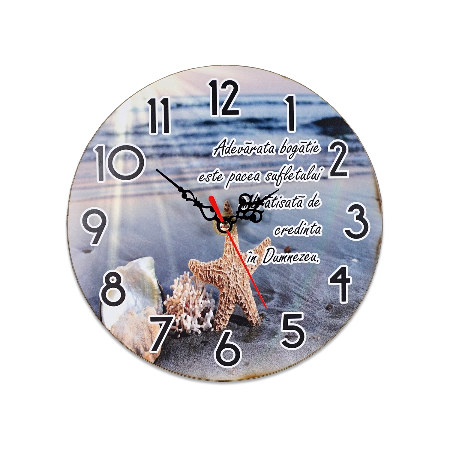 Ceas de perete rotund - Adevarata bogatie este pacea sufletului imbratisata de credinta in Dumnezeu - 20 cm Ceas de perete rotund - Adevarata bogatie este pacea sufletului imbratisata de credinta in Dumnezeu - 20 cm