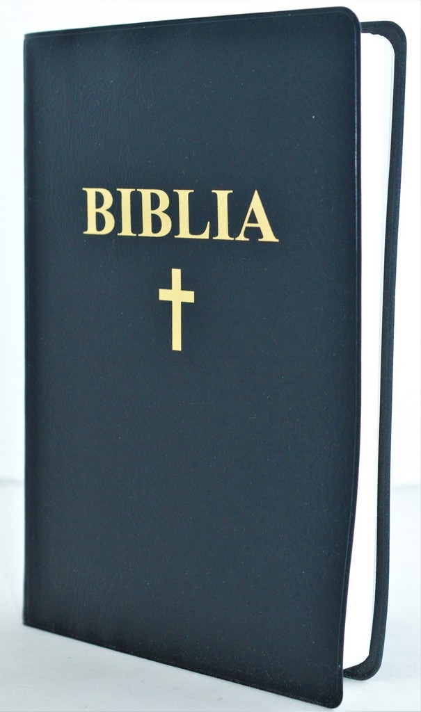 [ANTICARIAT] Biblia mare, coperta moale, neagra, scris mare, cu cruce, cuv. lui Isus cu rosu [073 CM]