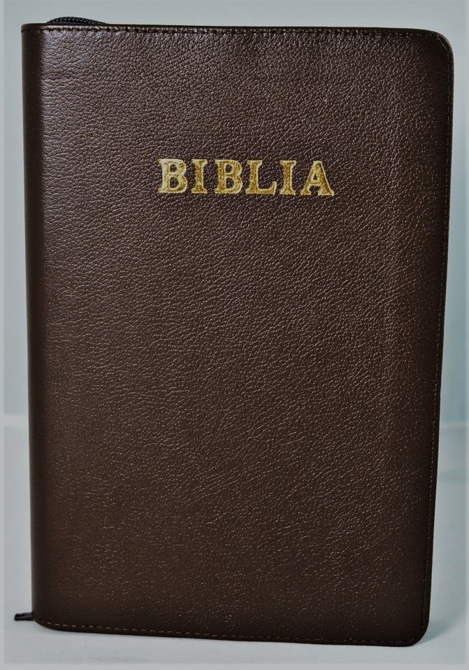Biblia marime mare, coperta piele naturala, maro, margini albe, cuvintele lui Isus cu rosu [072 PF]