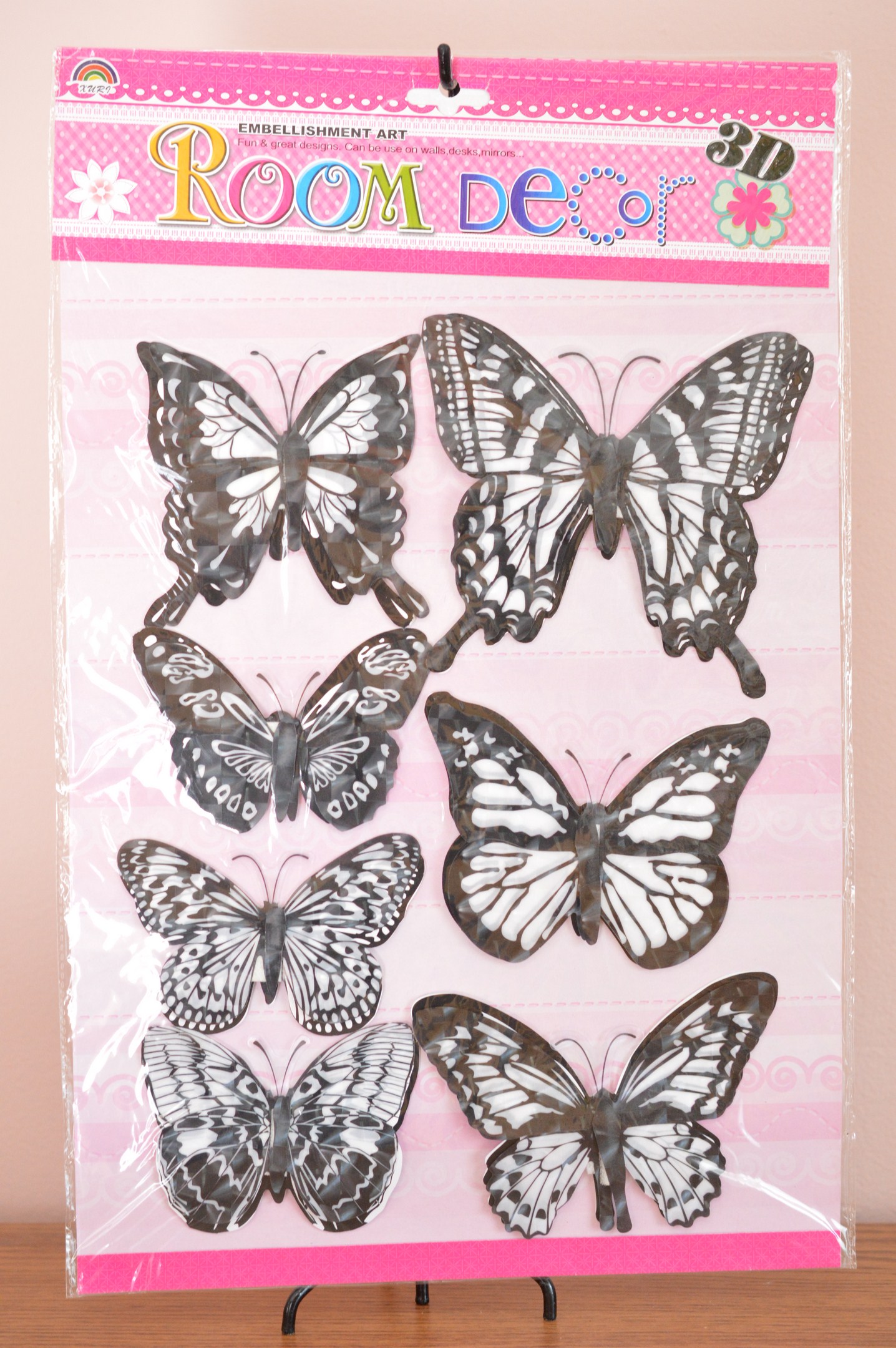 Fluturi decorativi 3D (set 6 buc) - alb/negru Fluturi decorativi 3D (set 6 buc) - alb/negru