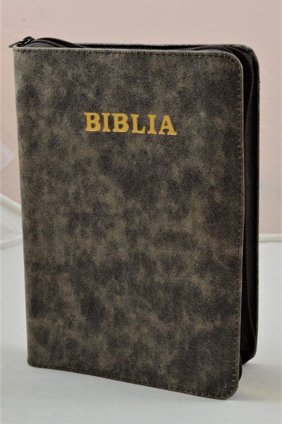 Biblie de lux, medie, din piele, nuante de maro, index, aurita, fermoar [SI 057 PFI]