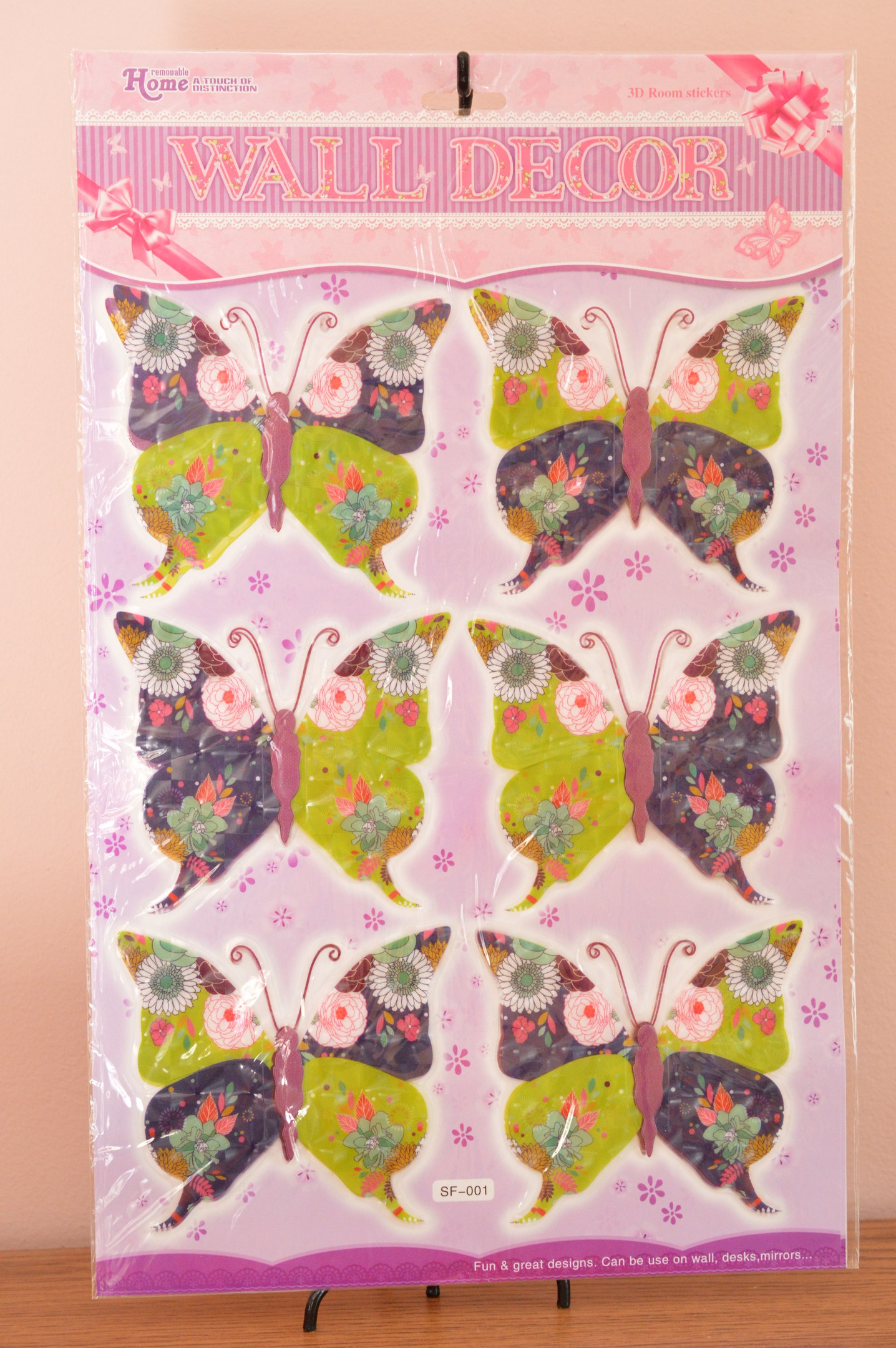 Fluturi decorativi 3D (set 6 buc) - model mov/verde Fluturi decorativi 3D (set 6 buc) - model mov/verde