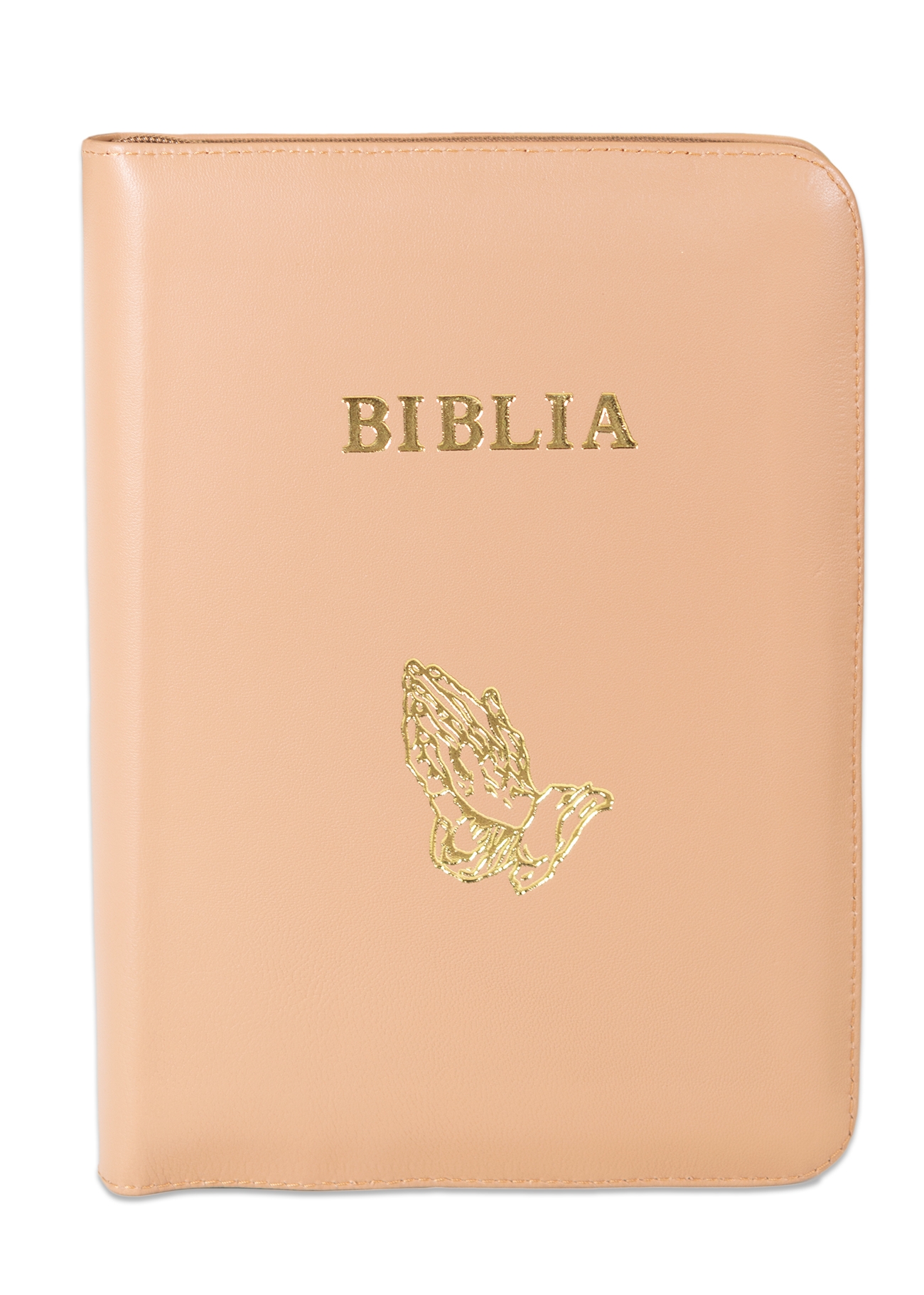 Biblia interactiva pentru tineri - trad. Cornilescu, coperta piele crem, simbolul maini in rugaciune