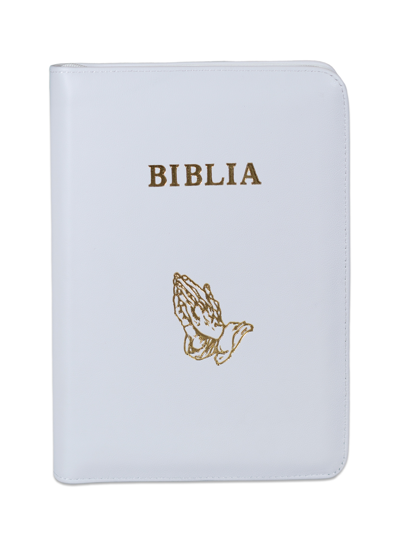 Biblia interactiva pentru tineri - trad. Cornilescu, coperta piele alba, simbolul maini in rugaciune