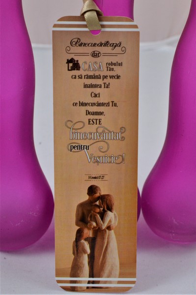 Semn de carte cu panglica maro  -Binecuvantat pentru vesnicie!