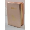 Biblia mica, coperta piele, roz sidefat, index, fermoar, margini aurii, cuv. lui Isus in rosu [047 PFI]