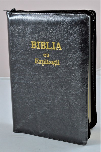Biblia cu explicatii + concordanta biblica, piele naturala, bronz sidefat, fermoar, index, aurita, cuv. lui Isus cu rosu, simbol simpla [CO 77 PFI]