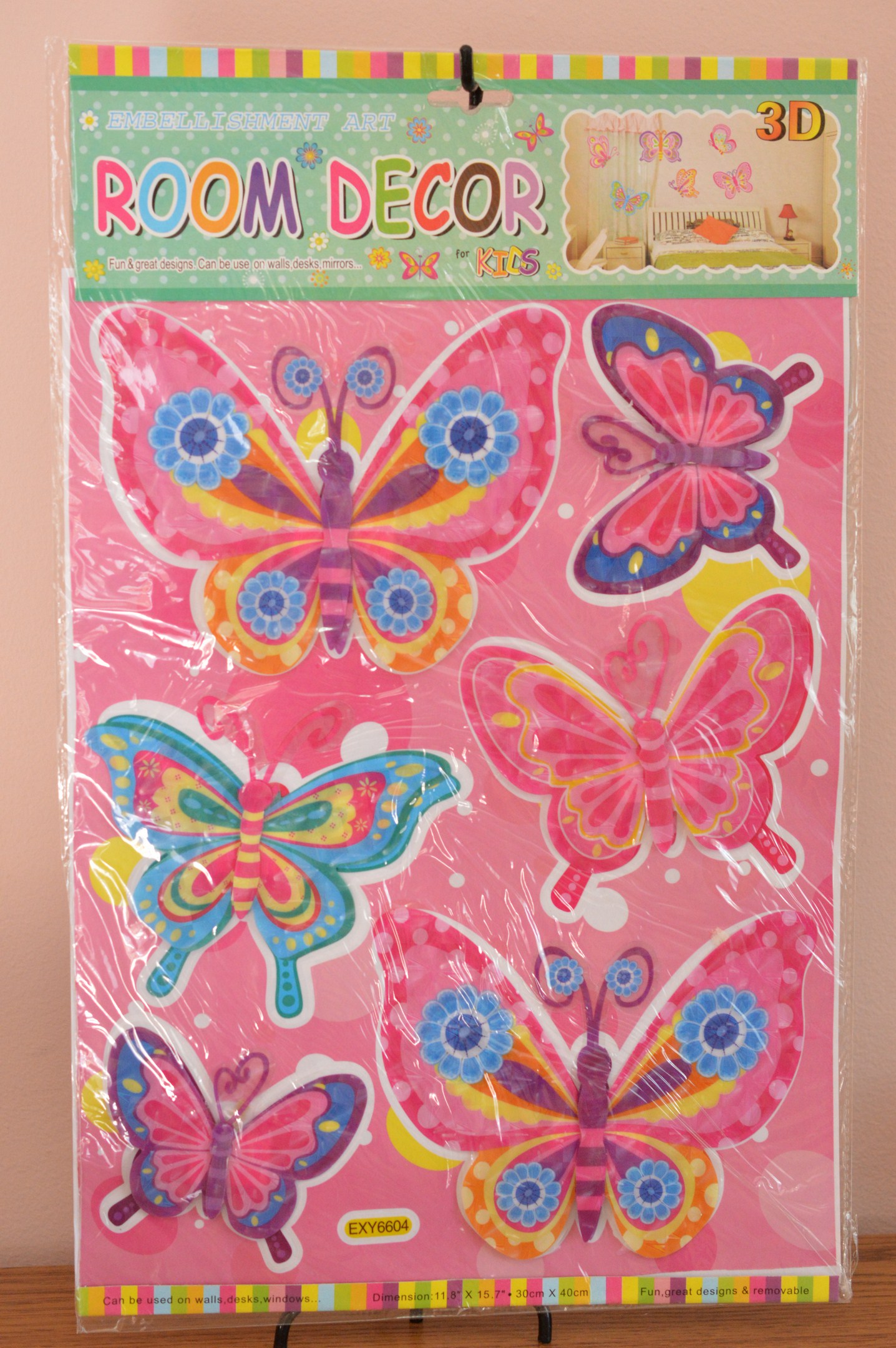 Fluturi decorativi 3D (set 6 buc) - pentru camera de fetite I Fluturi decorativi 3D (set 6 buc) - pentru camera de fetite I