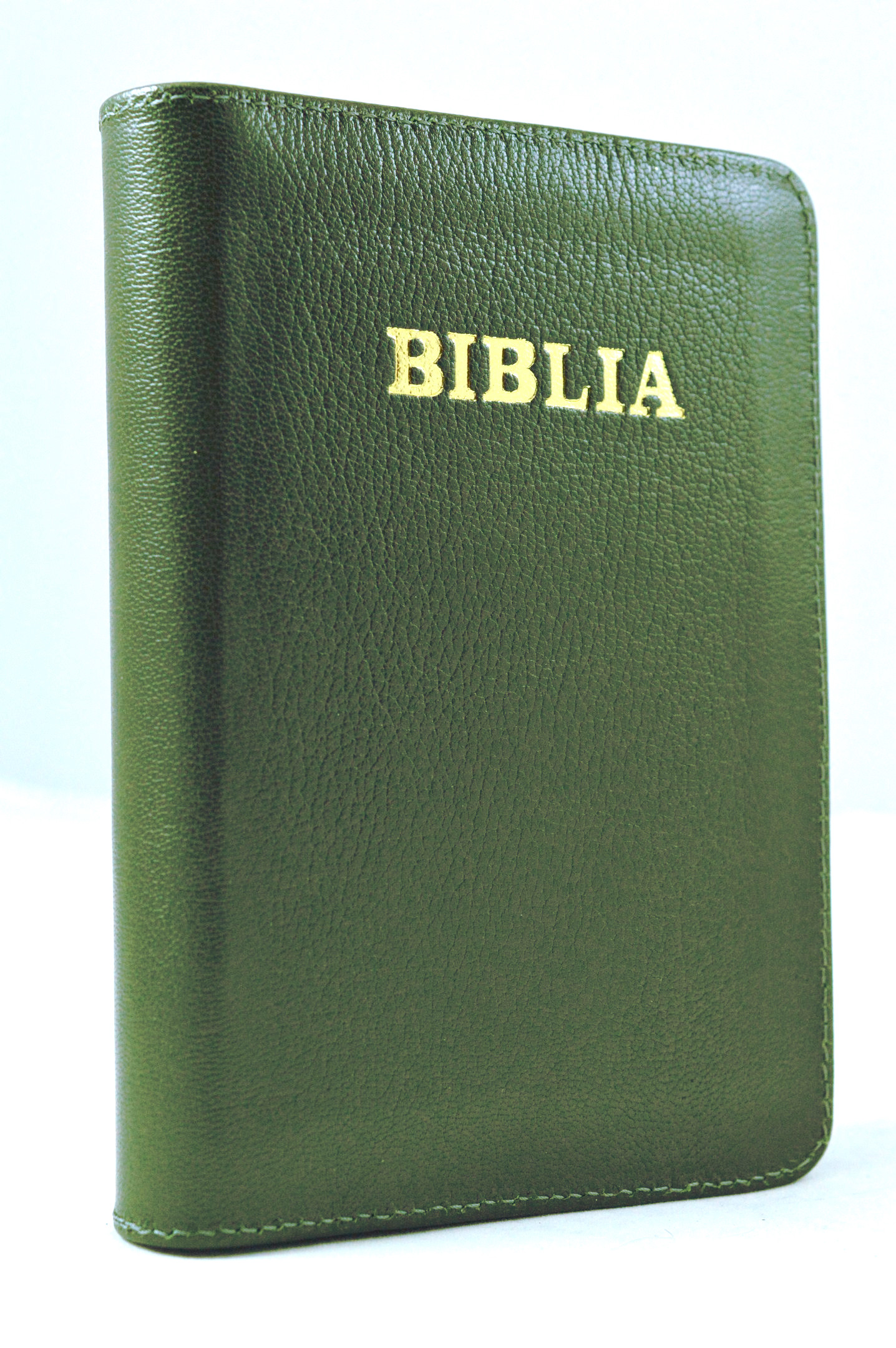 Biblie marime mica, din piele, culoare oliv inchis, fermoar [043 PF]