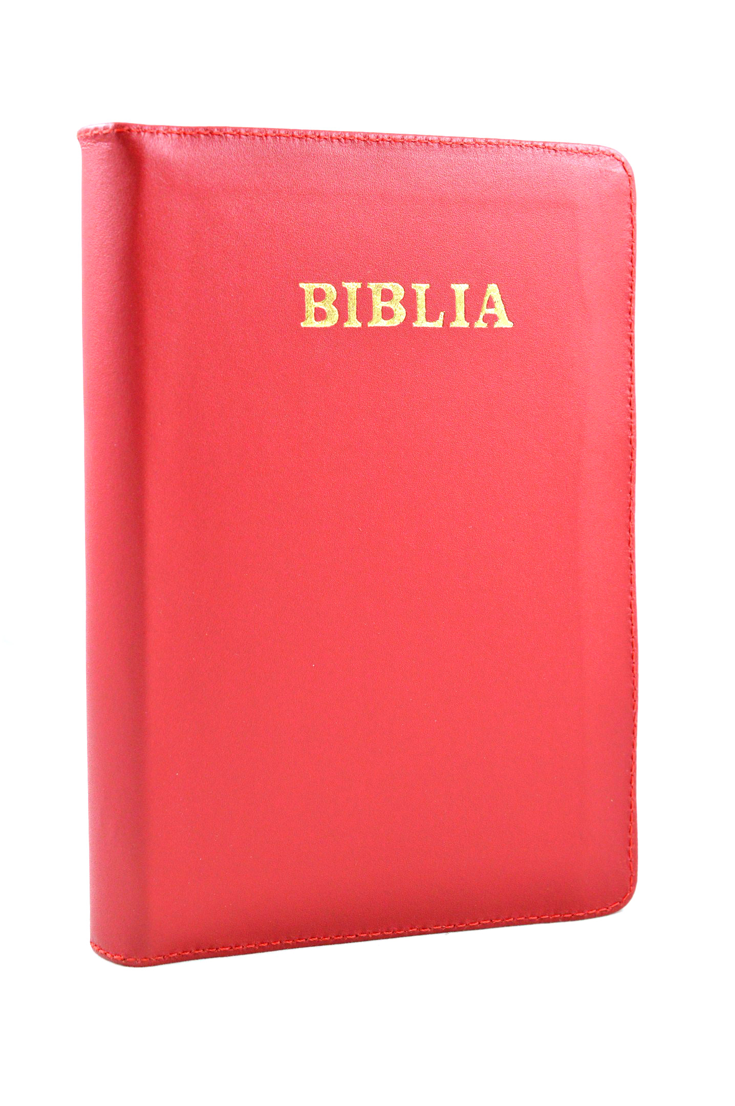 Biblia din piele, marime medie, culoare rosu, fermoar, cuv. lui Isus cu rosu [053]