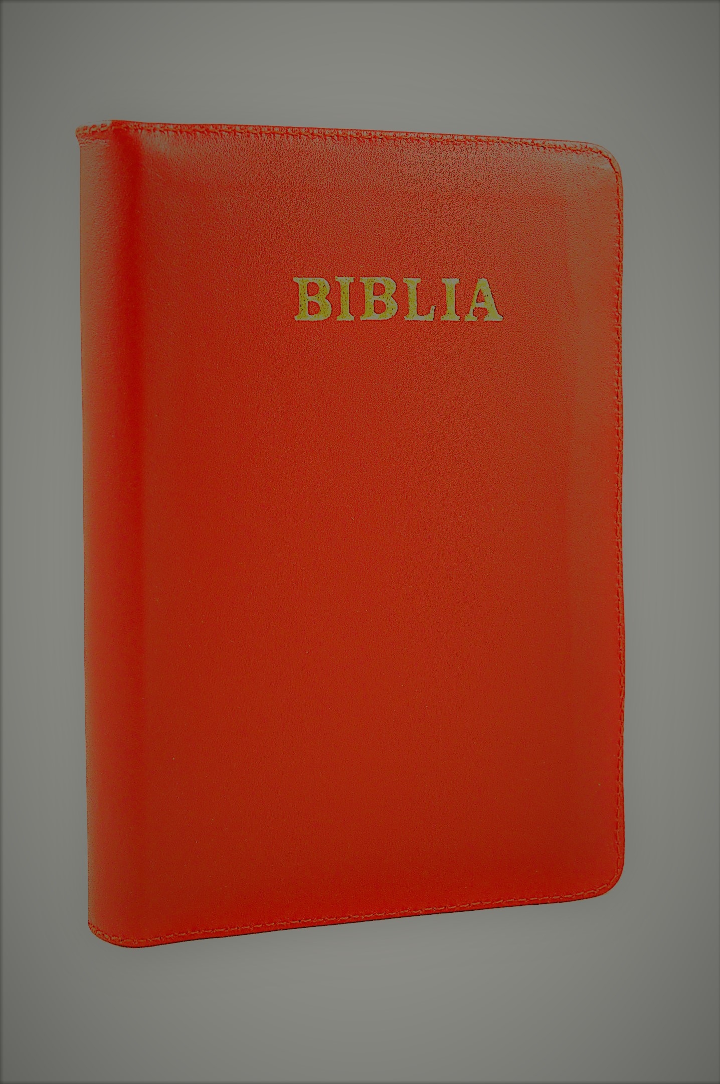 Biblia din piele, marime medie, culoare portocalie, fermoar, cuv. lui Isus cu rosu [053]