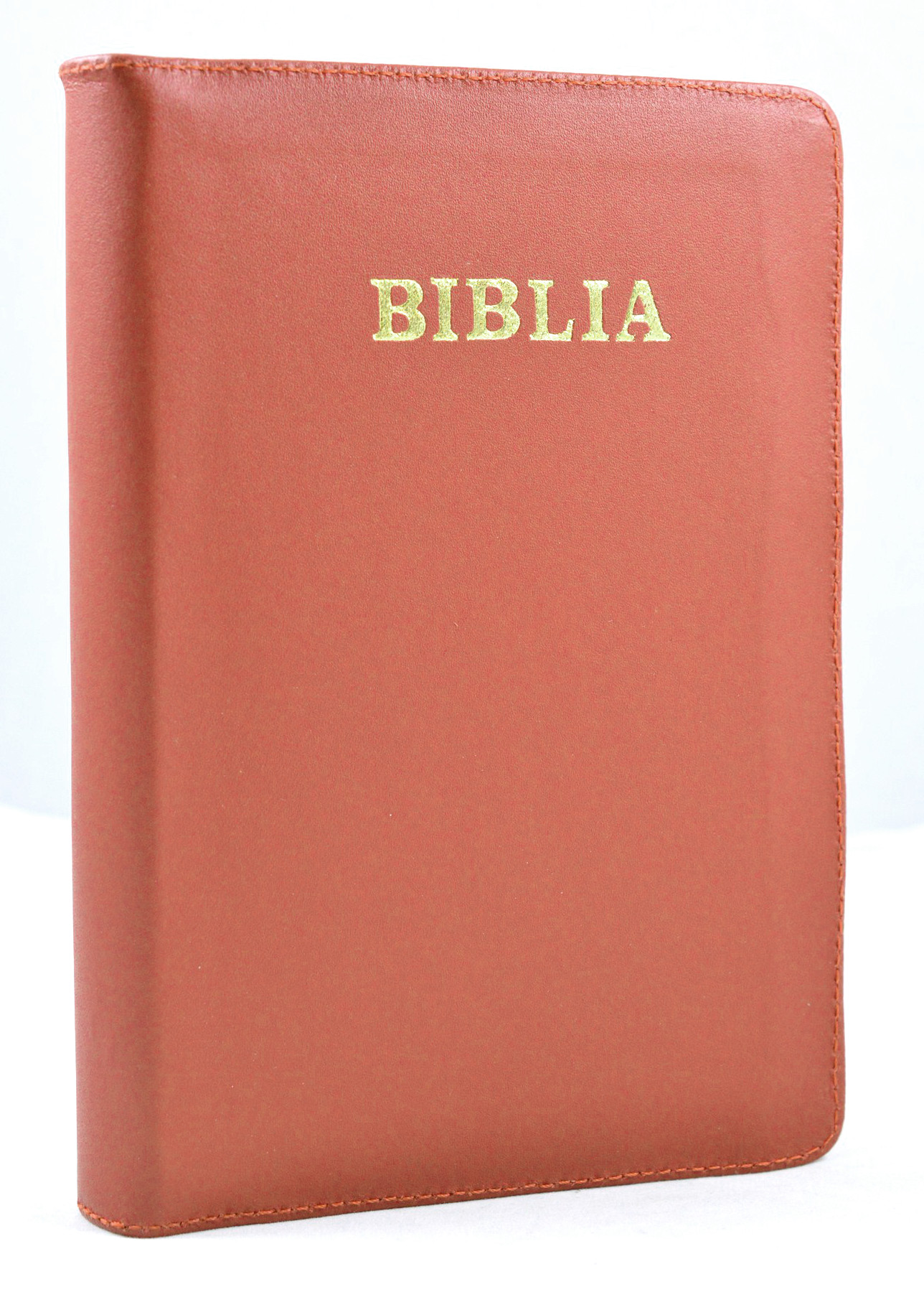 Biblia din piele, marime medie, nuanta maro, fermoar, margini aurite, cuv. lui Isus cu rosu [052]