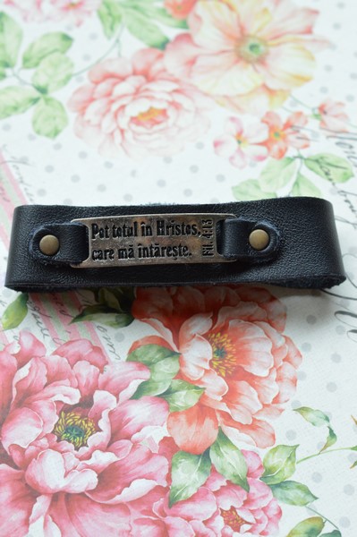 Bratara din piele - Pot totul in Hristos,care ma intareste! Bratara din piele - Pot totul in Hristos,care ma intareste!