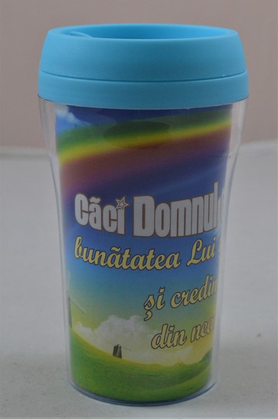 Cana termoizolanta - Caci Domnul este bun (albastru ciel) Cana termoizolanta - Caci Domnul este bun (albastru ciel)