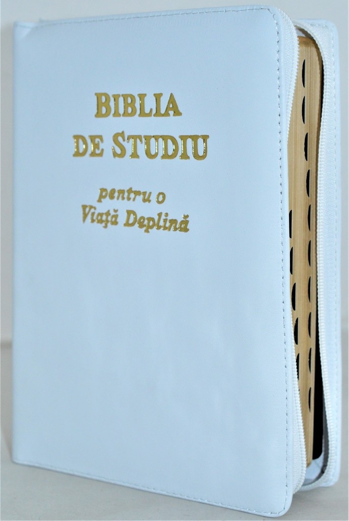Biblia de studiu pentru o viata deplina, cu concordanta si explicatiii, fermoar, alba, index, margini aurii Biblia de studiu pentru o viata deplina, cu concordanta si explicatiii, fermoar, alba, index, margini aurii