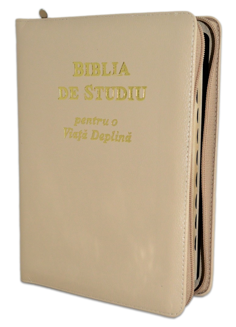 Biblia de studiu pentru o viata deplina, cu concordanta si explicatiii, fermoar, nuanta crem, index, margini aurii Biblia de studiu pentru o viata deplina, cu concordanta si explicatiii, fermoar, nuanta crem, index, margini aurii