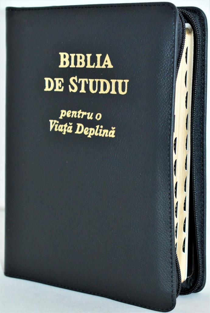 Biblia de studiu pentru o viata deplina, cu concordanta si explicatiii, fermoar negru, neagra, index, margini aurii Biblia de studiu pentru o viata deplina, cu concordanta si explicatiii, fermoar negru, neagra, index, margini aurii