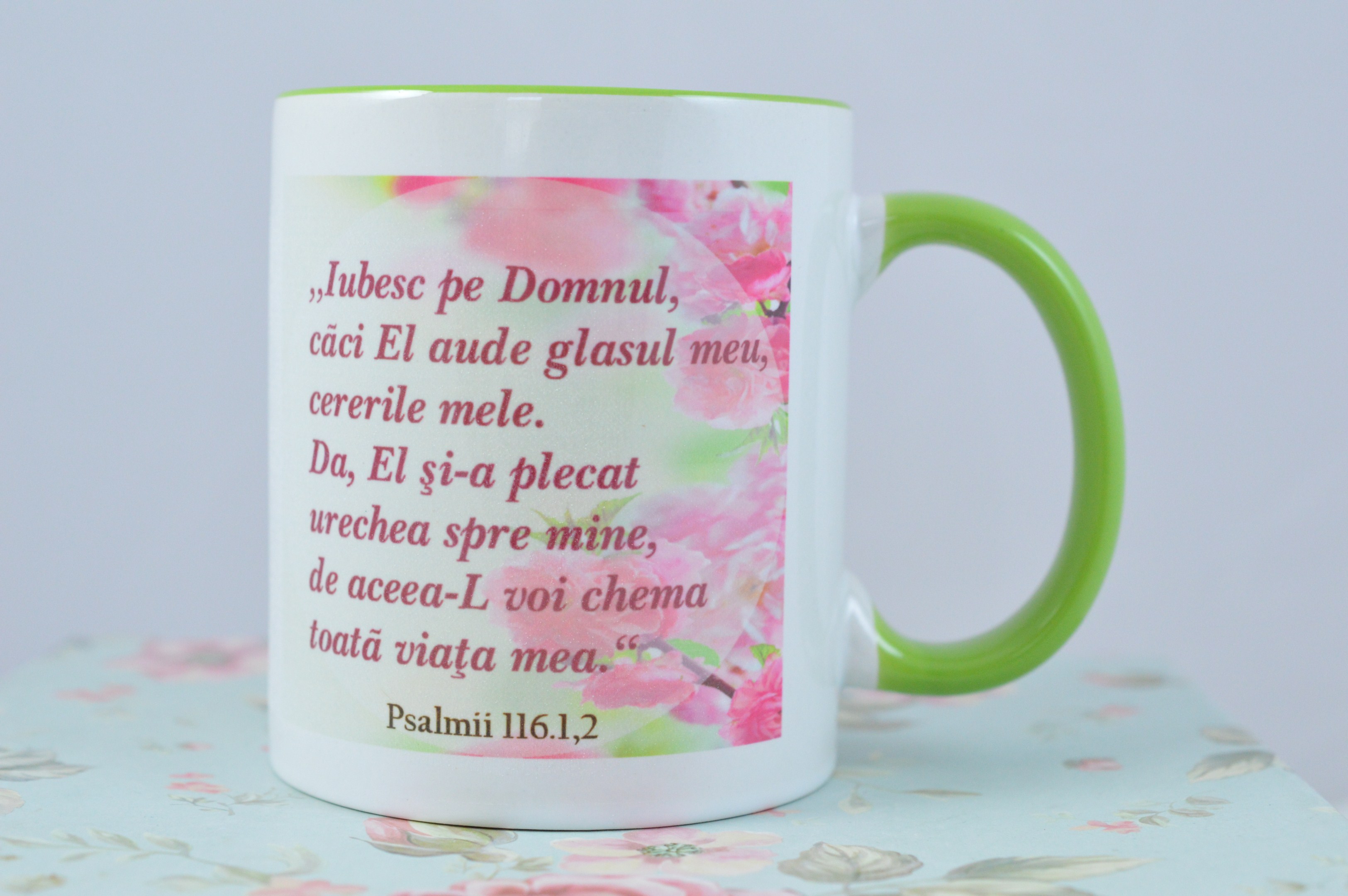 Cana cu verset biblic si interior verde- Iubesc pe Domnul Cana cu verset biblic si interior verde- Iubesc pe Domnul