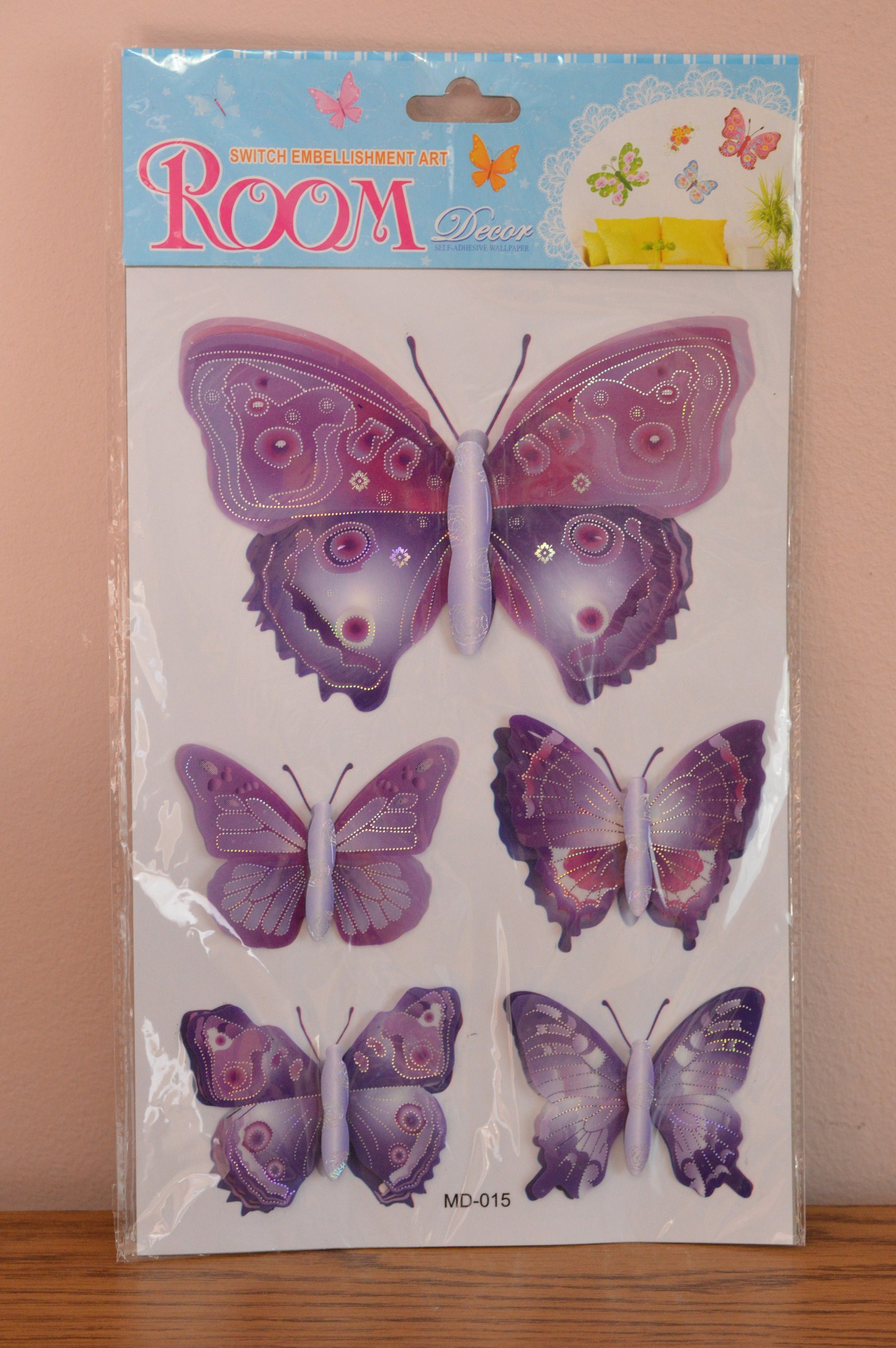 Fluturi decorativi (set 5 buc) - model mov cu argintiu Fluturi decorativi (set 5 buc) - model mov cu argintiu